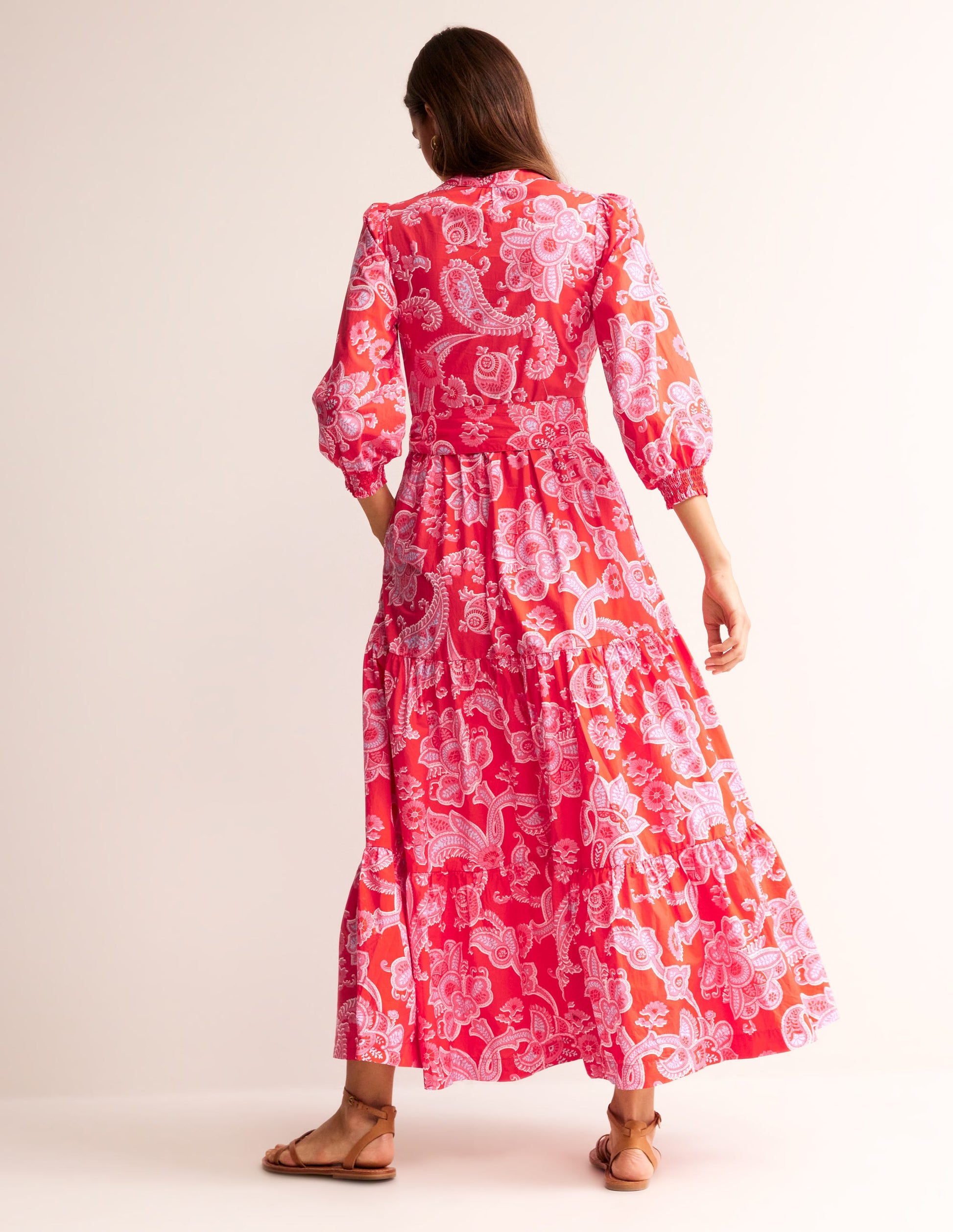 Alba Tiered Cotton Maxi Dress-Flame Scarlet, Cascade Paisley-3
