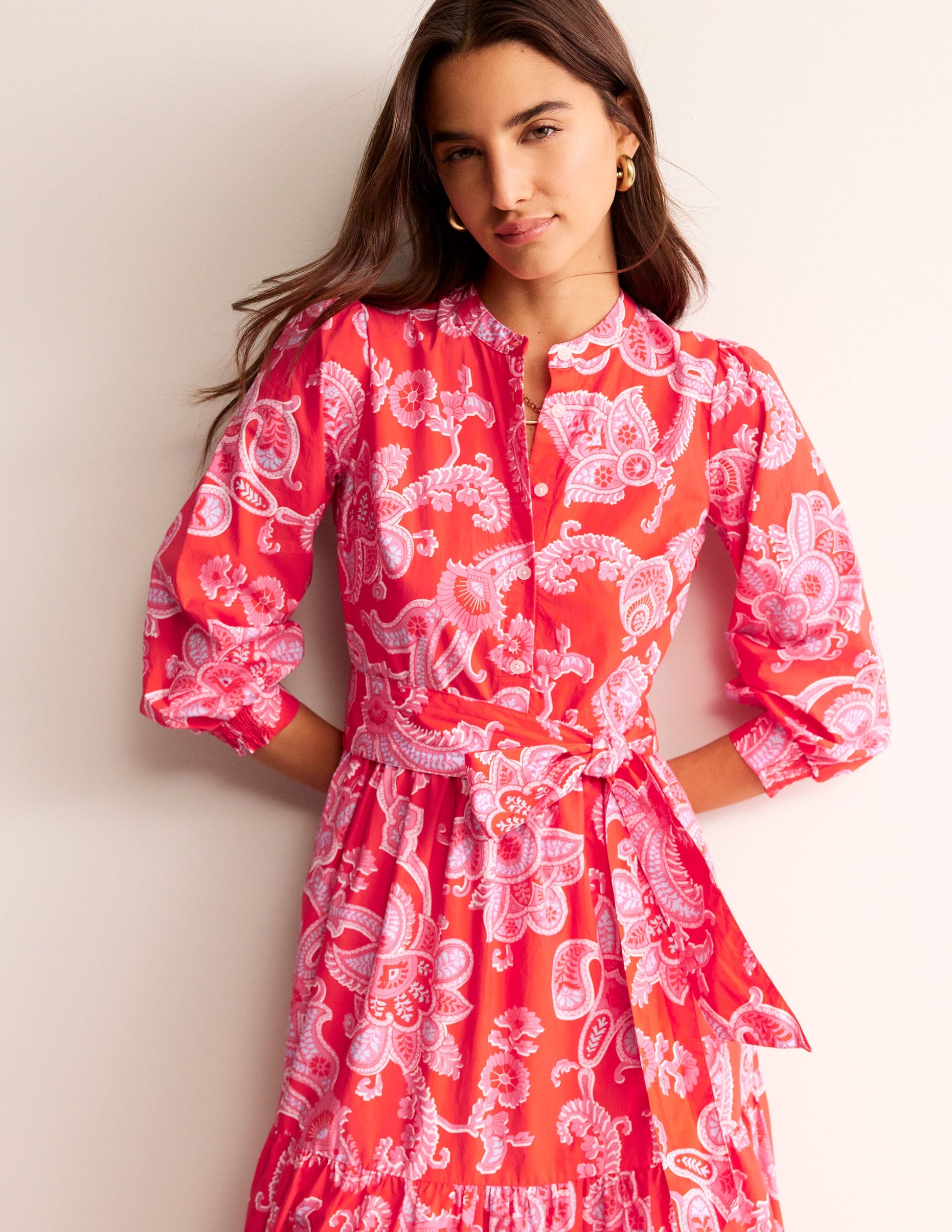 Alba Tiered Cotton Maxi Dress-Flame Scarlet, Cascade Paisley-4