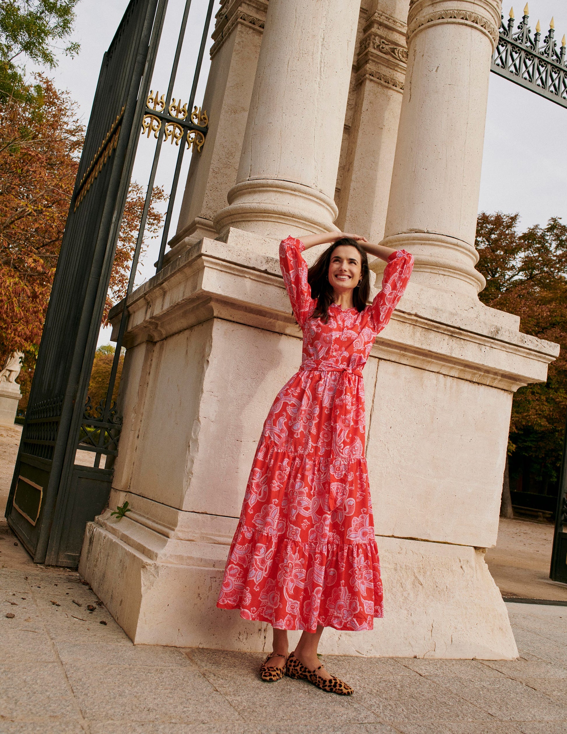 Alba Tiered Cotton Maxi Dress-Flame Scarlet, Cascade Paisley-6
