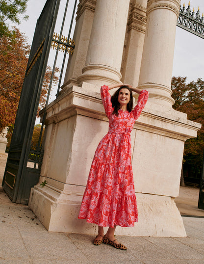 Alba Tiered Cotton Maxi Dress-Flame Scarlet, Cascade Paisley-6