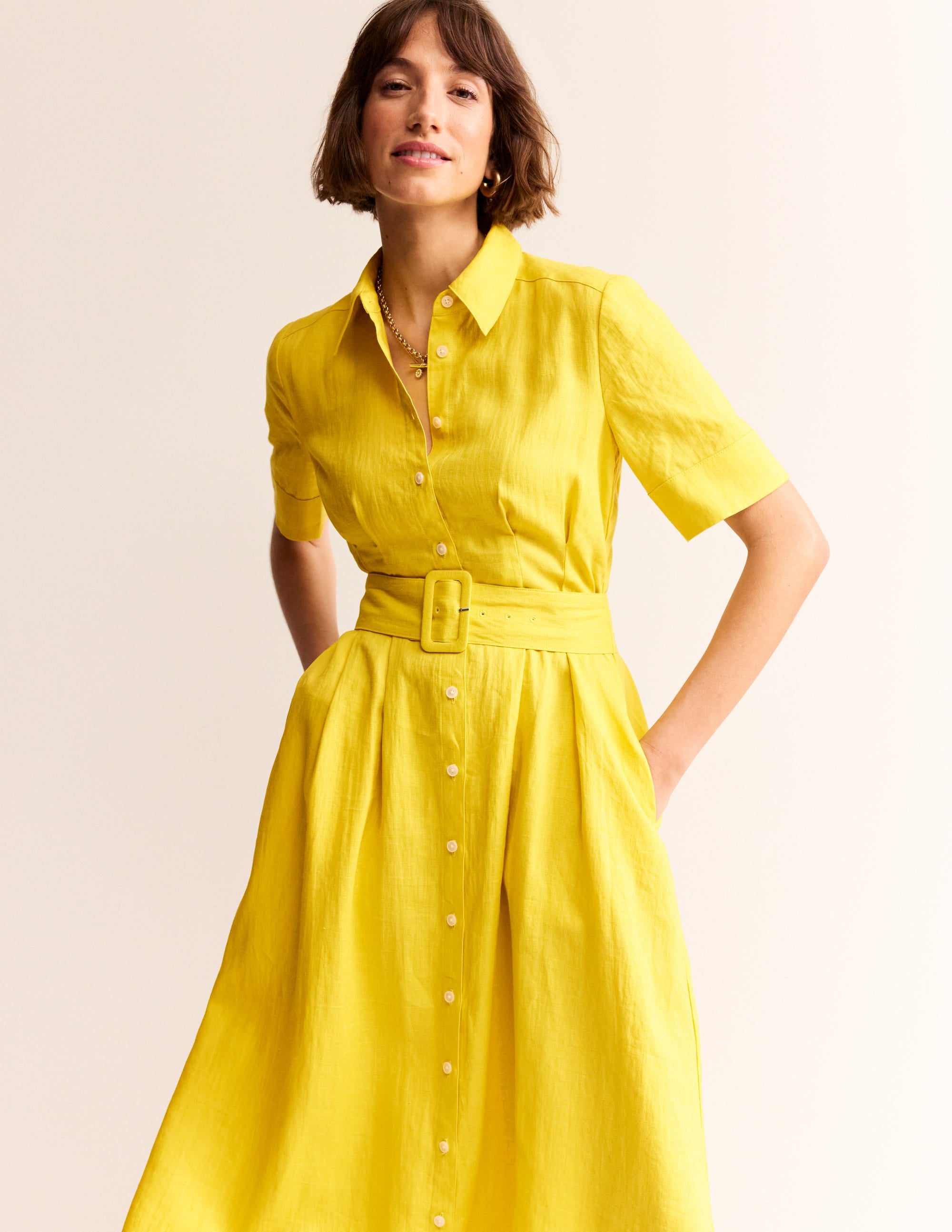 Louise Linen Midi Shirt Dress-Passion Fruit - Image 4