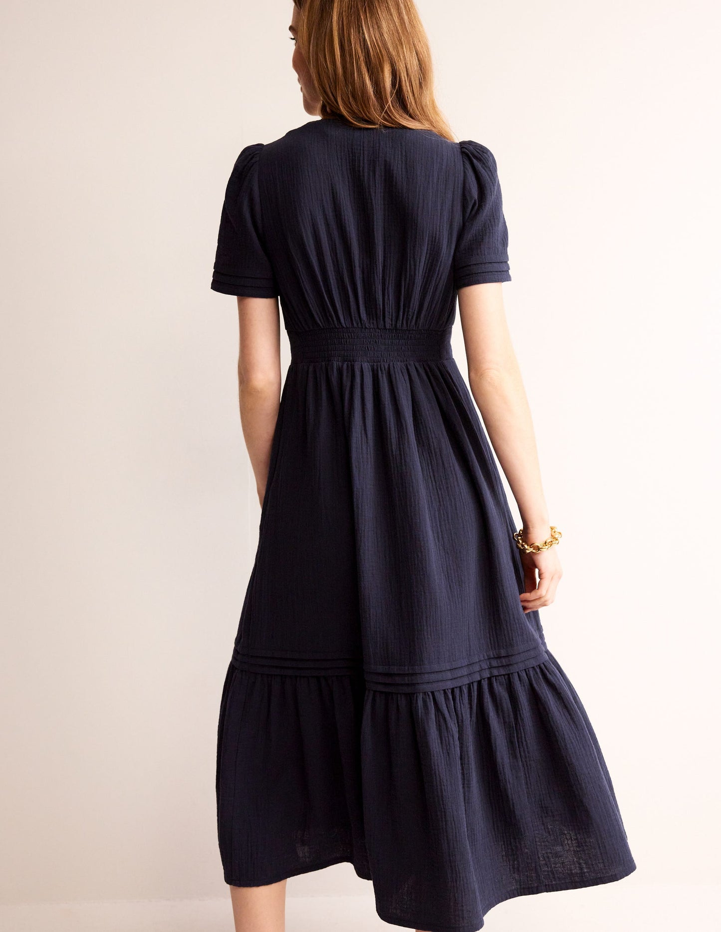 Eve Double Cloth Midi Dress-Navy