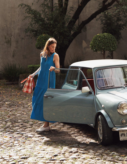 Double Cloth Maxi Tiered Dress-Indigo Bunting-5