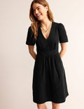 Eve Double Cloth Short Dress-Black