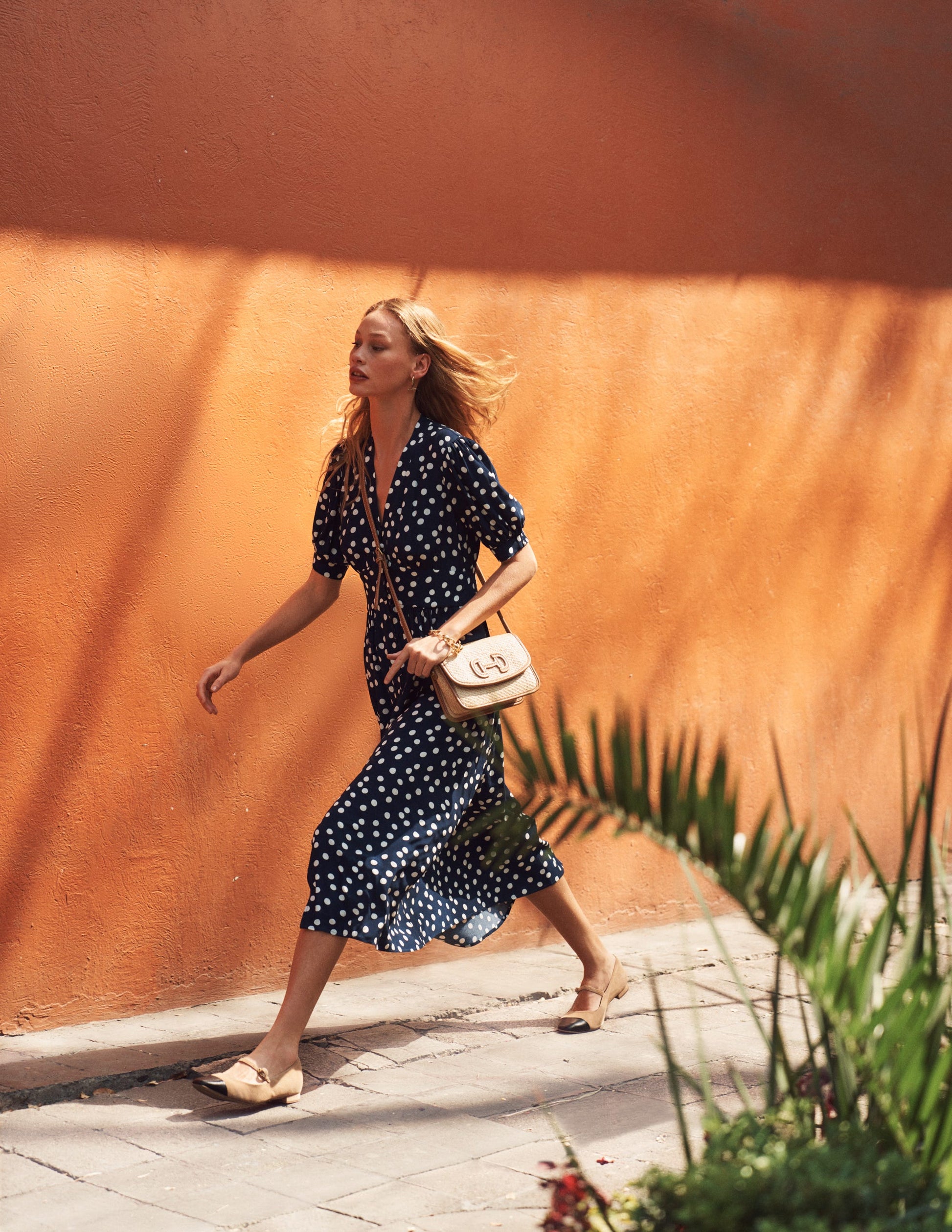 Elsa Midi Tea Dress-Navy Spot-8