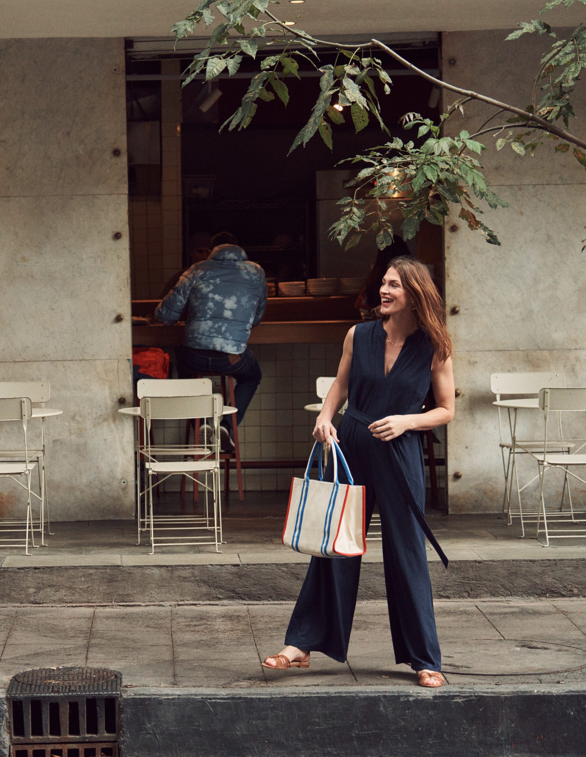 Wide Leg Boden Jumpsuit Navy Naomi Notch Jersey Jumpsuit-Navy