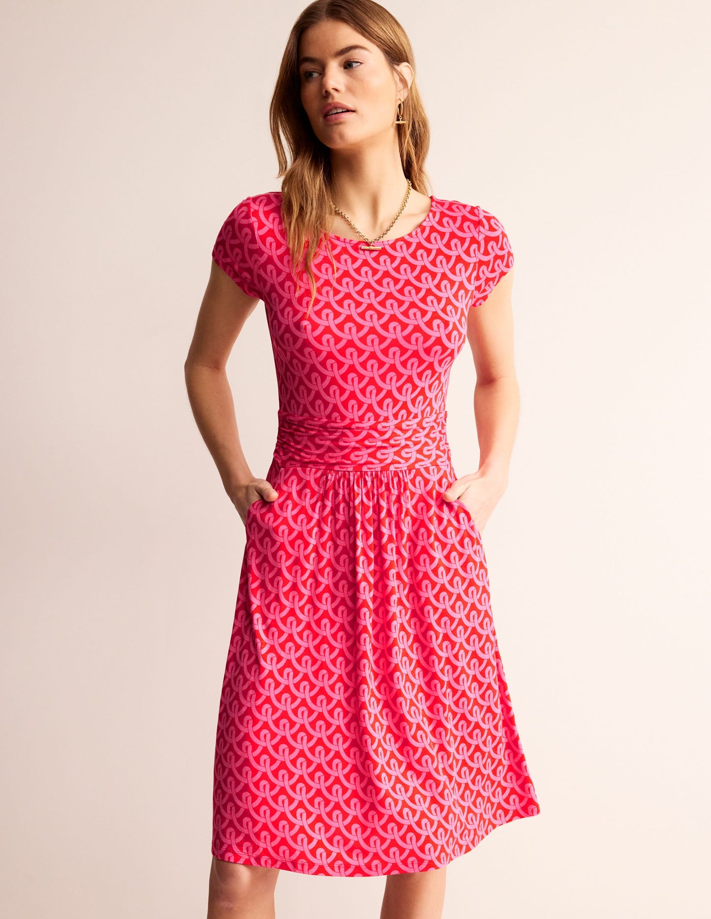 Amelie Jersey Dress-Sangria Sunset, Geo Terrace