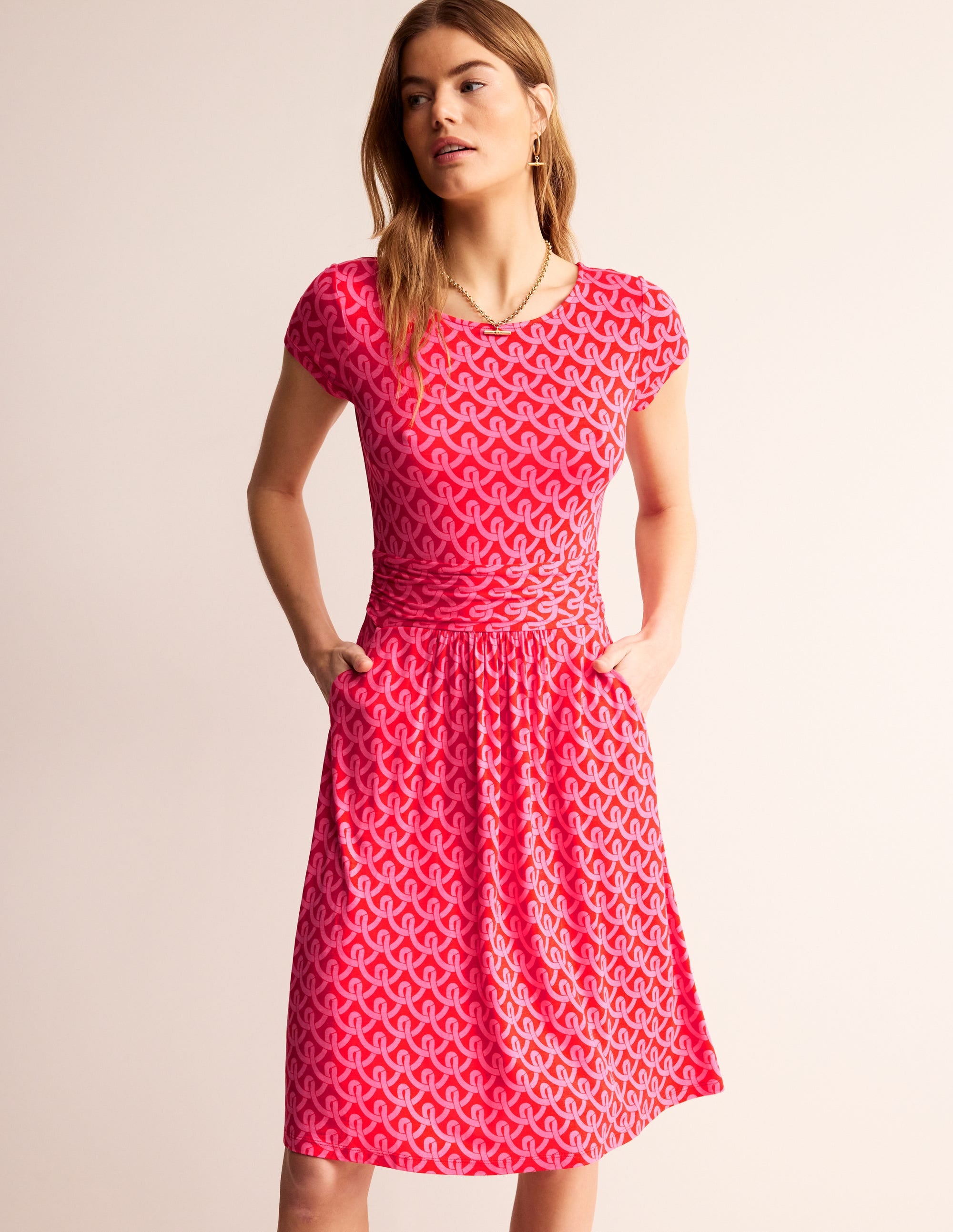 Amelie Jersey Dress-Sangria Sunset, Geo Terrace - Image 1