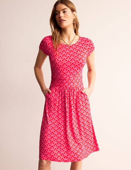 Amelie Jersey Dress-Sangria Sunset, Geo Terrace