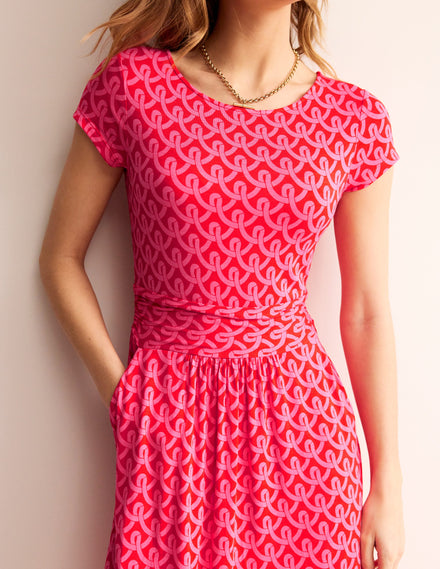 Amelie Jersey Dress-Sangria Sunset, Geo Terrace