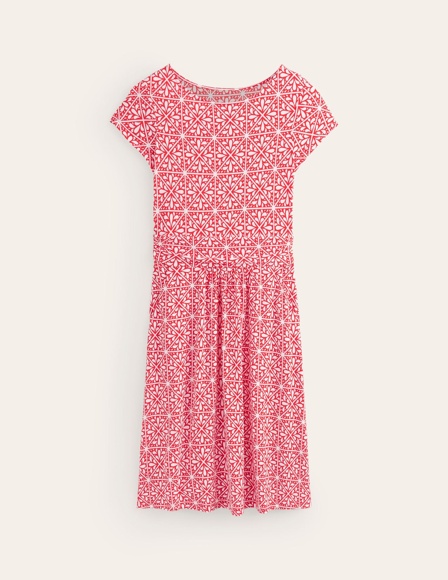 Amelie Jersey Dress-Flame Scarlet, Floral Mosaic