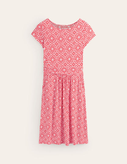 Amelie Jersey Dress-Flame Scarlet, Floral Mosaic-6