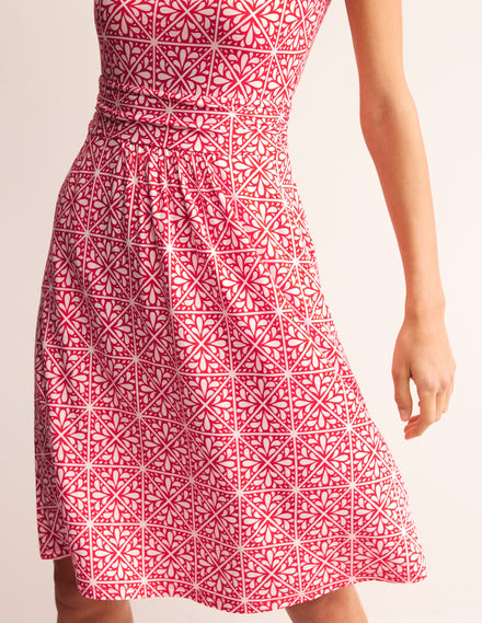 Amelie Jersey Dress-Flame Scarlet, Floral Mosaic