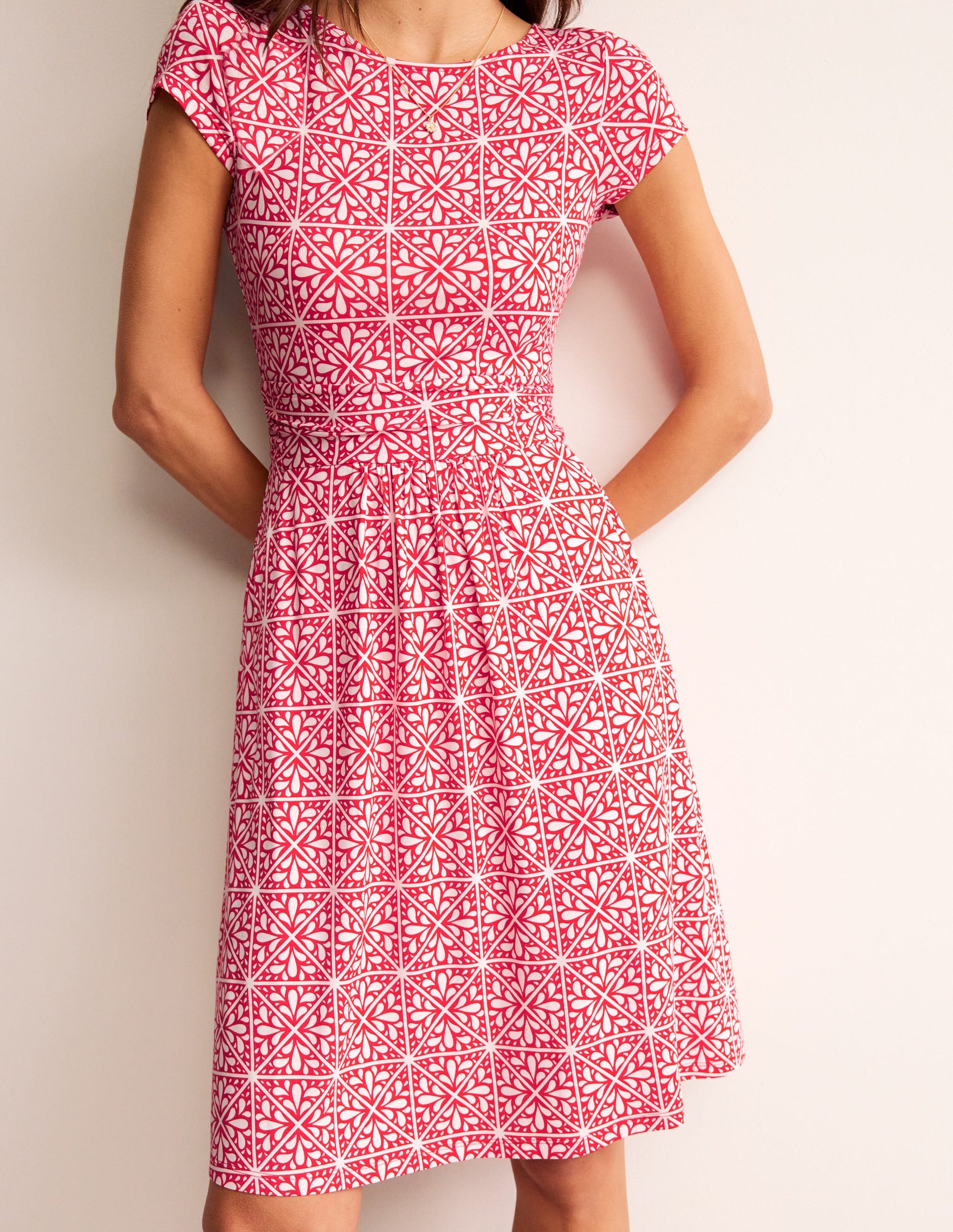 Amelie Jersey Dress-Flame Scarlet, Floral Mosaic-4