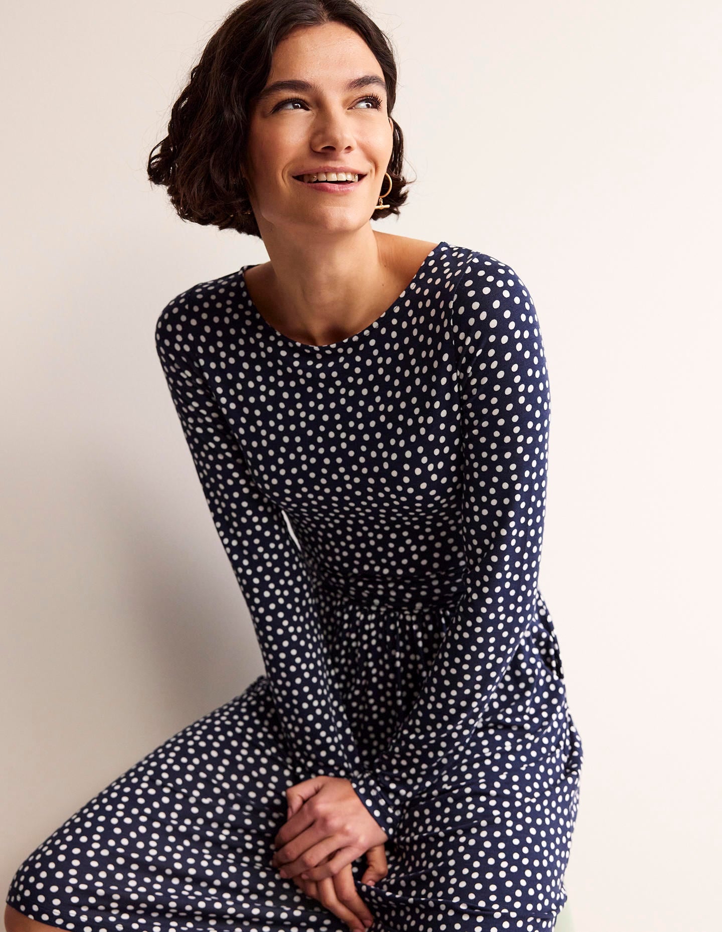 Abigail Jersey Dress-French Navy, Abstract Dot-1