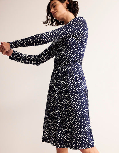 Abigail Jersey Dress-French Navy, Abstract Dot-2
