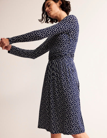 Abigail Jersey Dress-French Navy, Abstract Dot