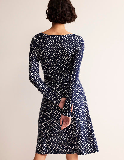 Abigail Jersey Dress-French Navy, Abstract Dot-3