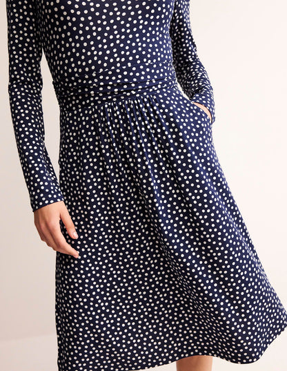 Abigail Jersey Dress-French Navy, Abstract Dot-4