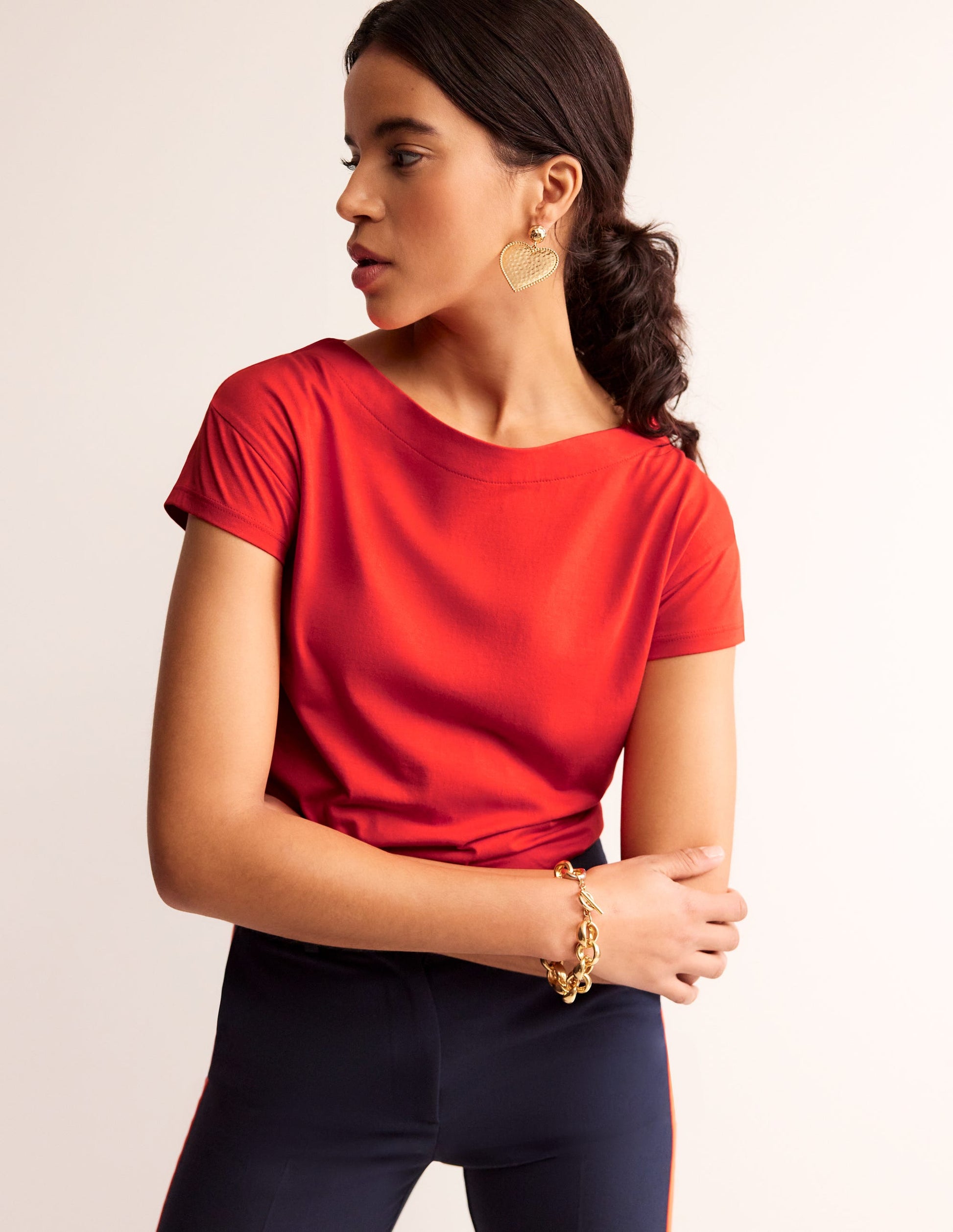 Supersoft Boat Neck T-Shirt-Poppy Red-2