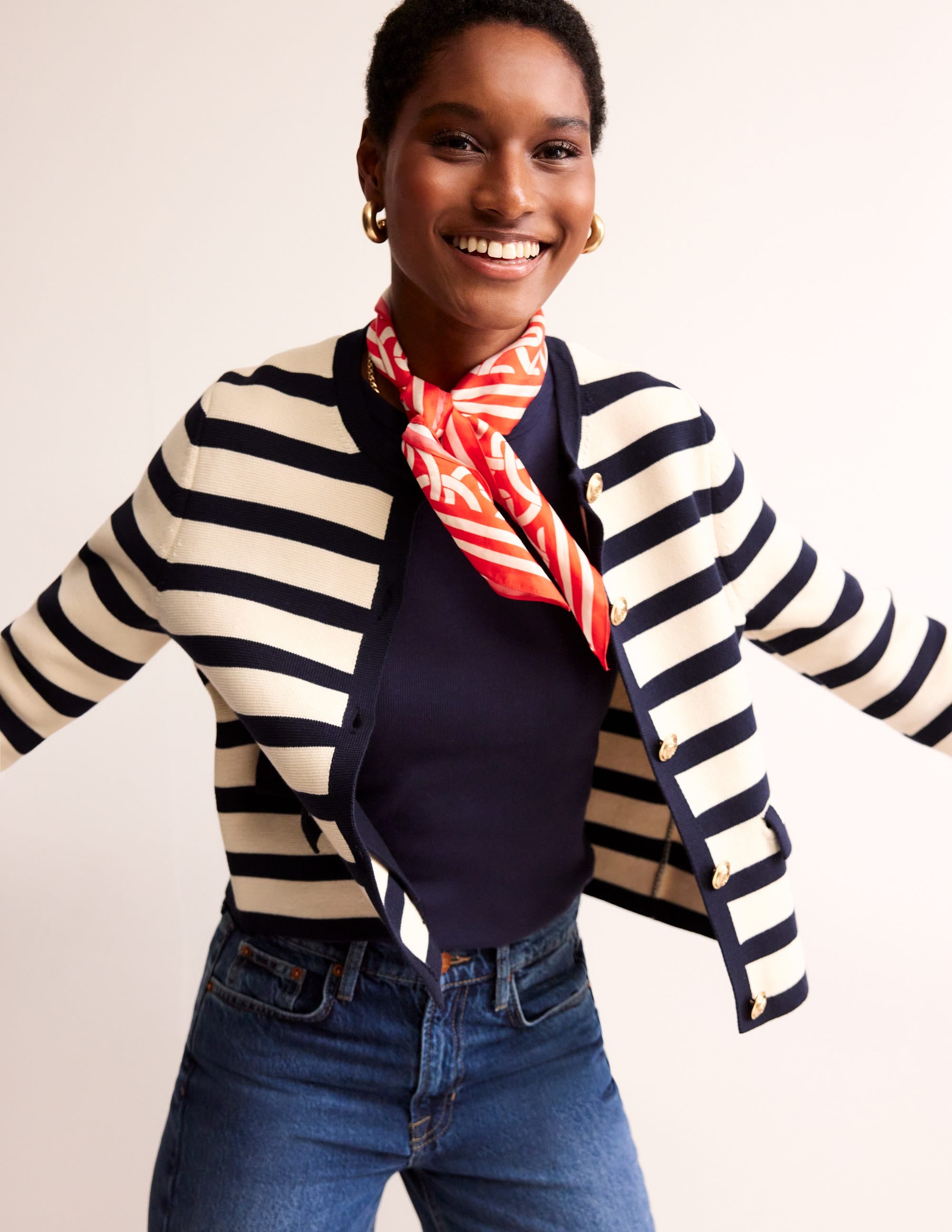 Holly Knitted Jacket-Warm Ivory/ Navy - Image 1