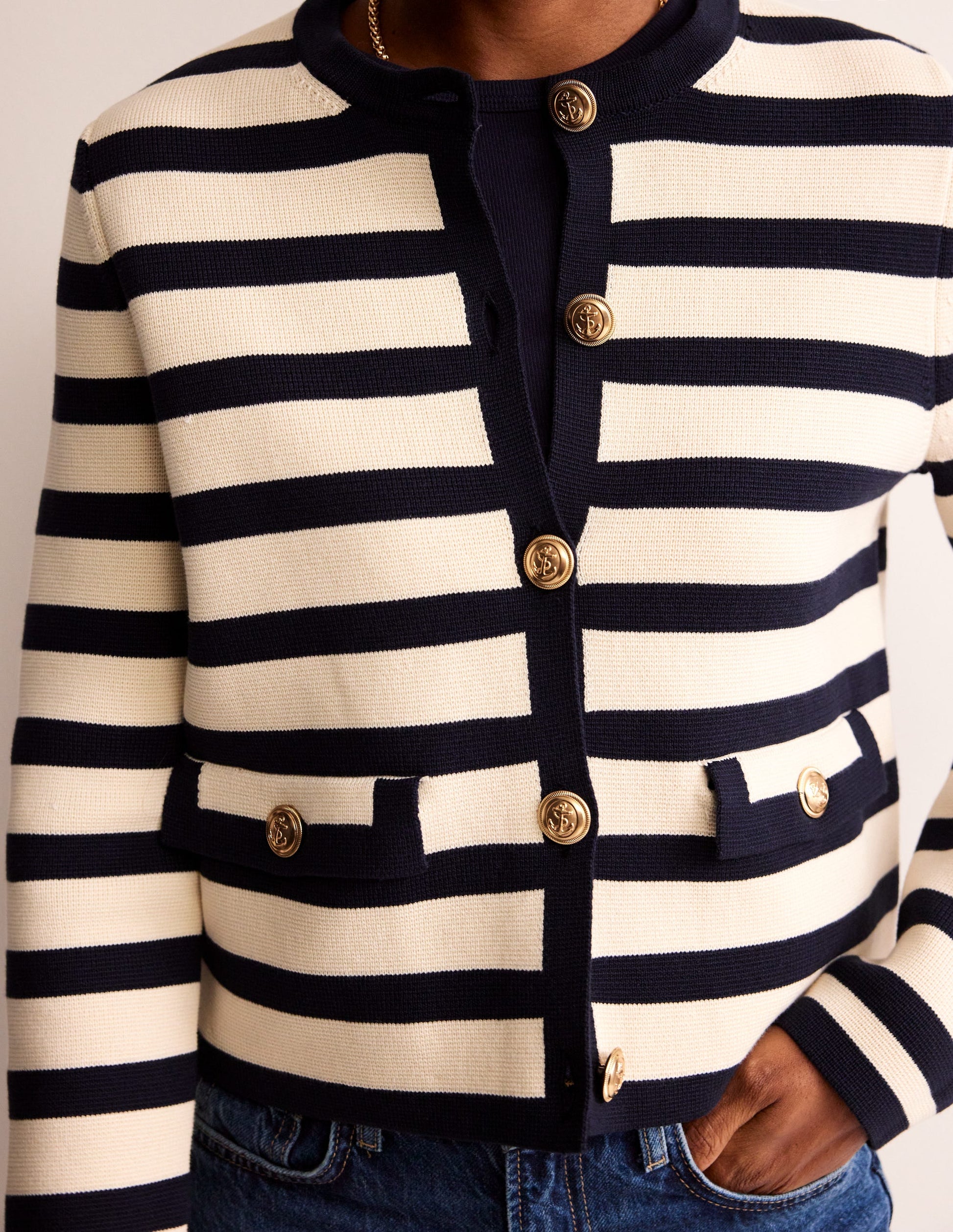 Holly Knitted Jacket-Warm Ivory/ Navy-2