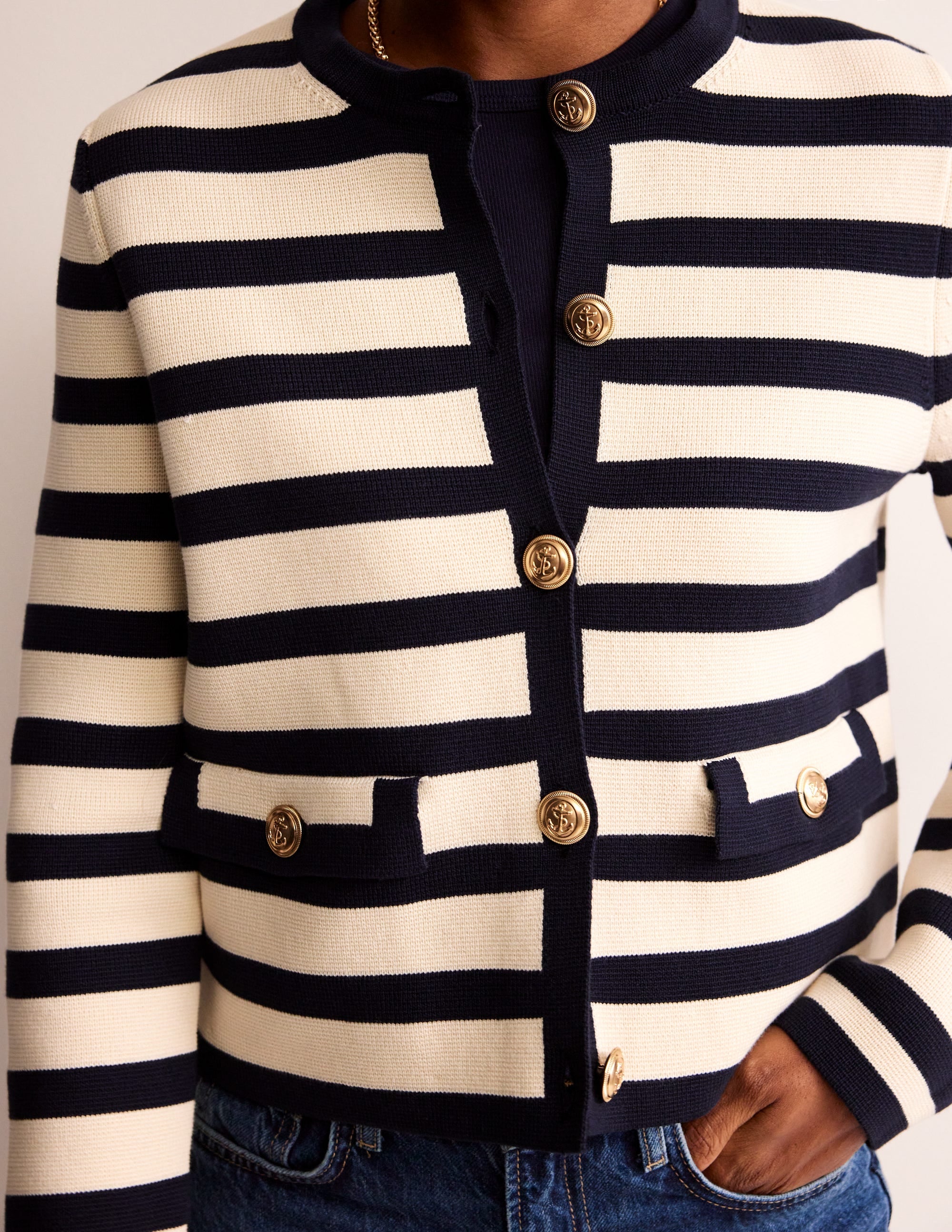 Holly Knitted Jacket-Warm Ivory/ Navy - Image 2