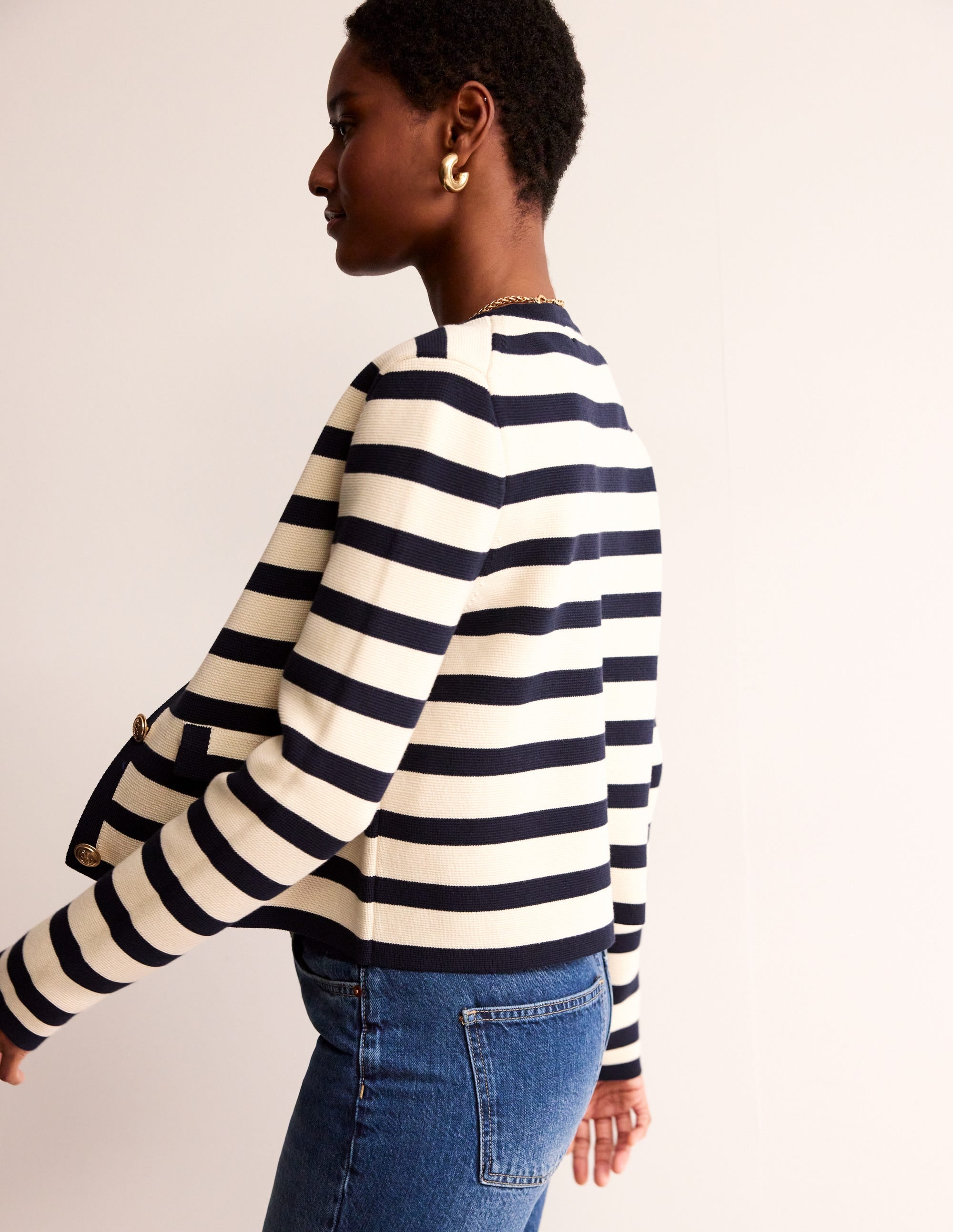 Holly Knitted Jacket-Warm Ivory/ Navy - Image 4
