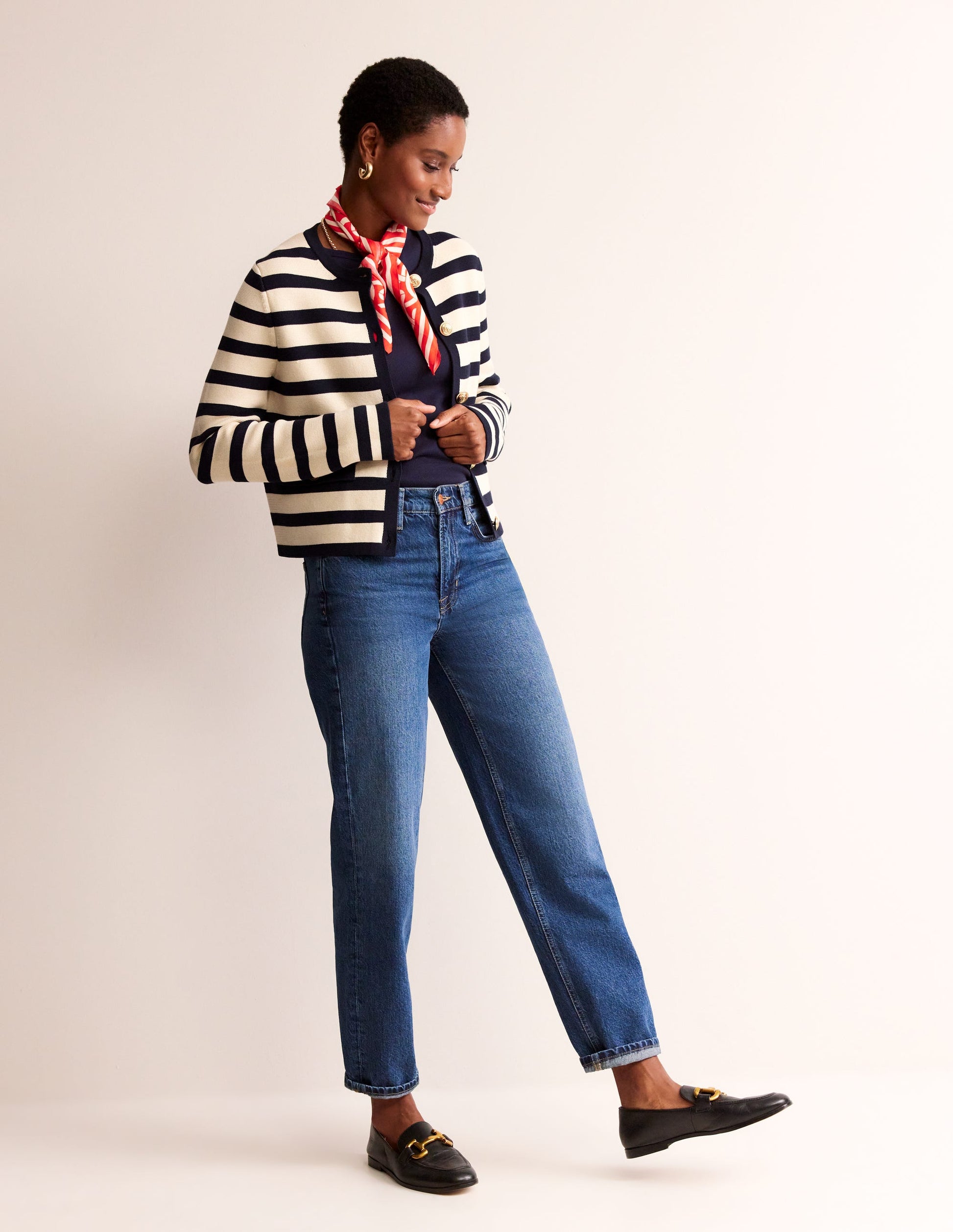 Holly Knitted Jacket-Warm Ivory/ Navy-5