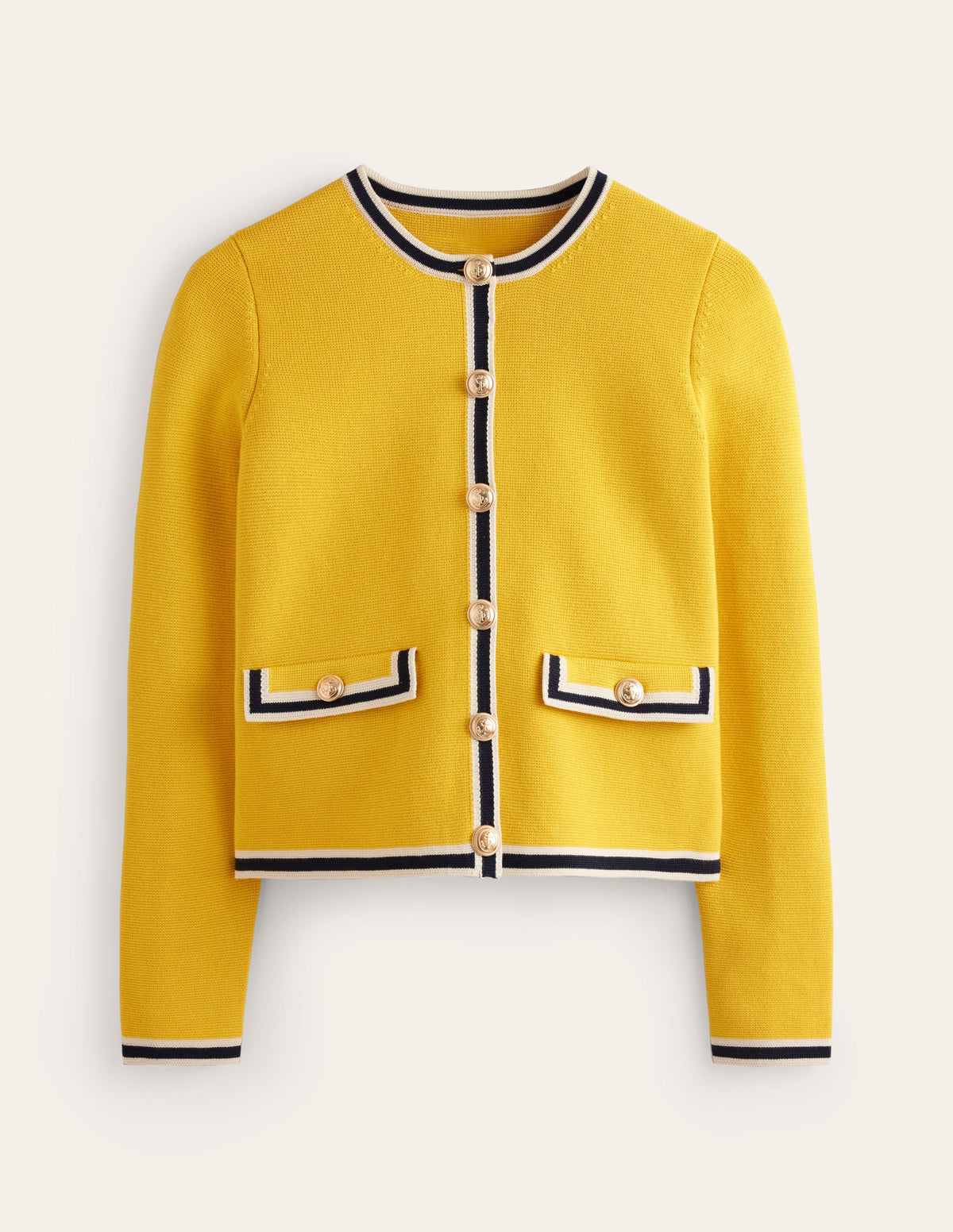 Holly Knitted Jacket-Mimosa Yellow, Navy Tipping - Image 8