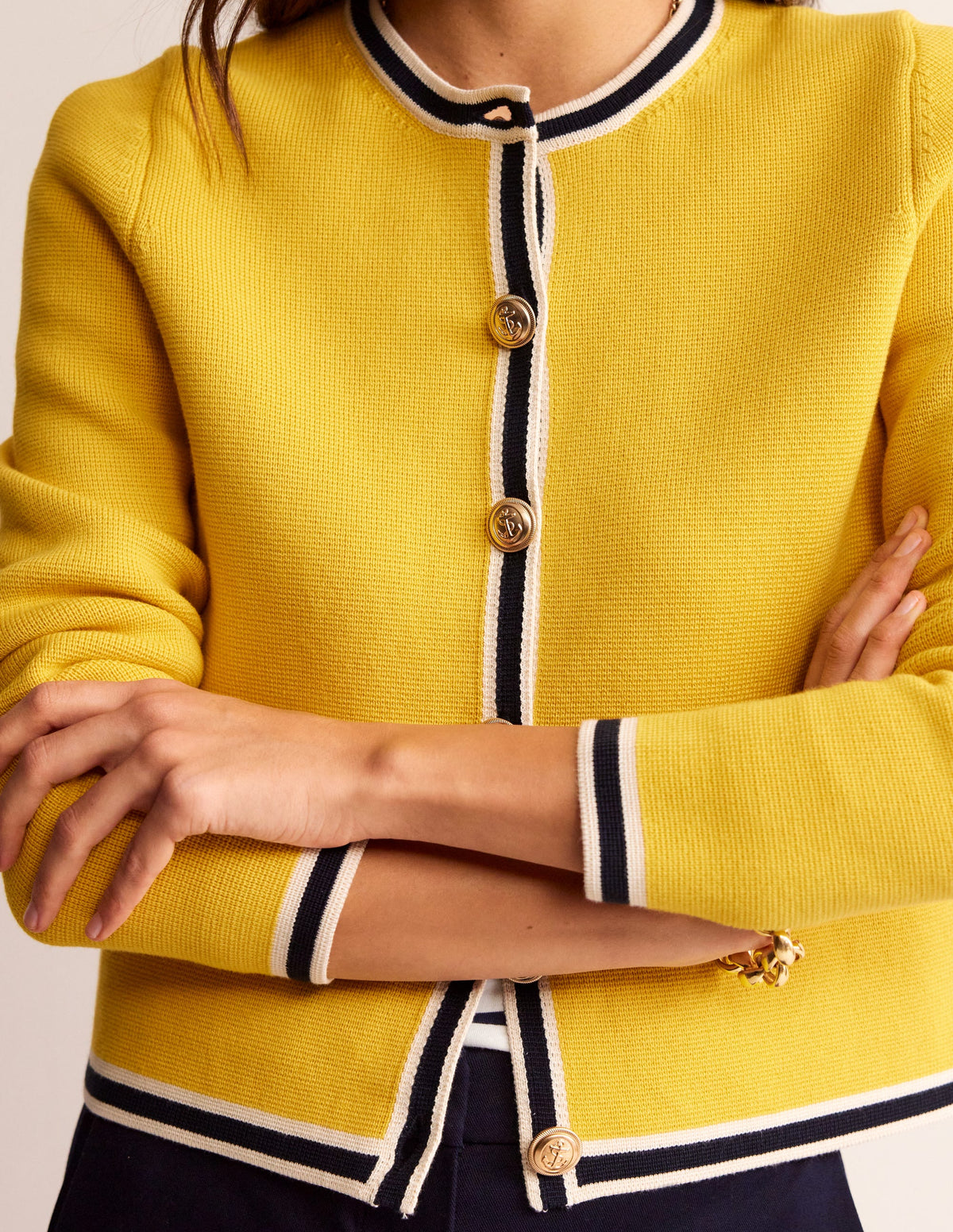 Holly Knitted Jacket-Mimosa Yellow, Navy Tipping-3