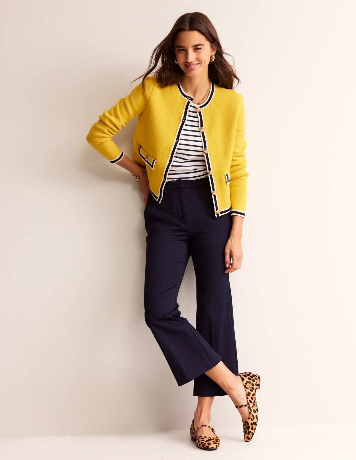 Holly Knitted Jacket-Mimosa Yellow, Navy Tipping-5