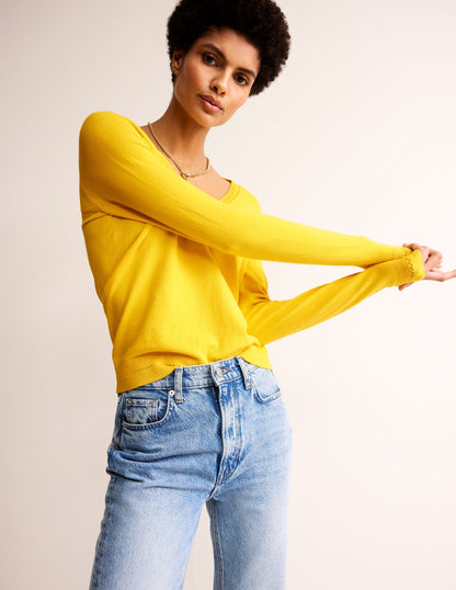 Catriona Cotton V-Neck Jumper-Passion Fruit Yellow-1