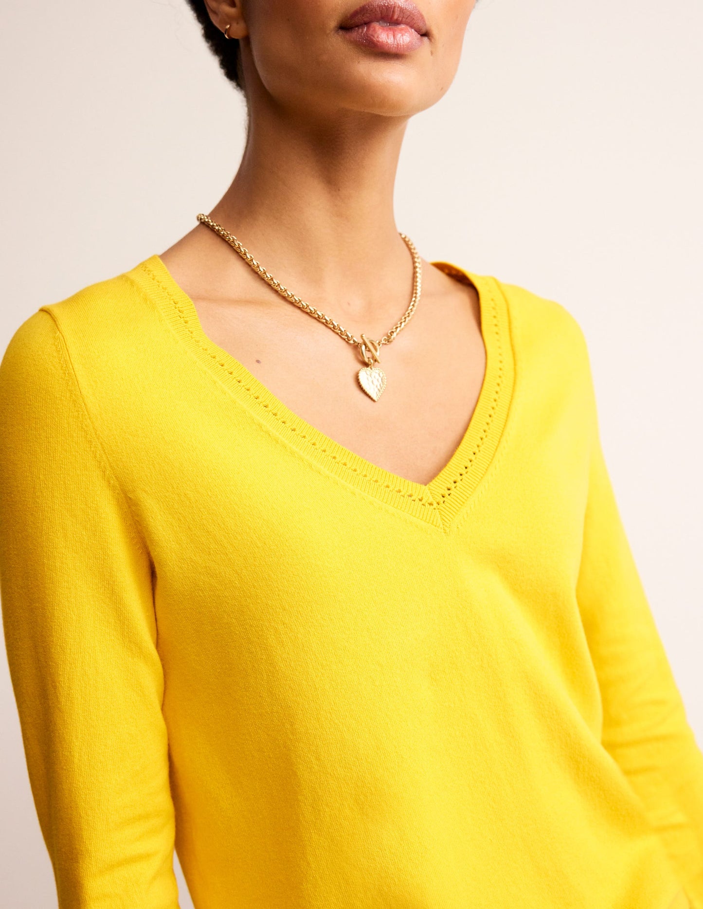 Catriona Cotton V-Neck Jumper-Passion Fruit Yellow