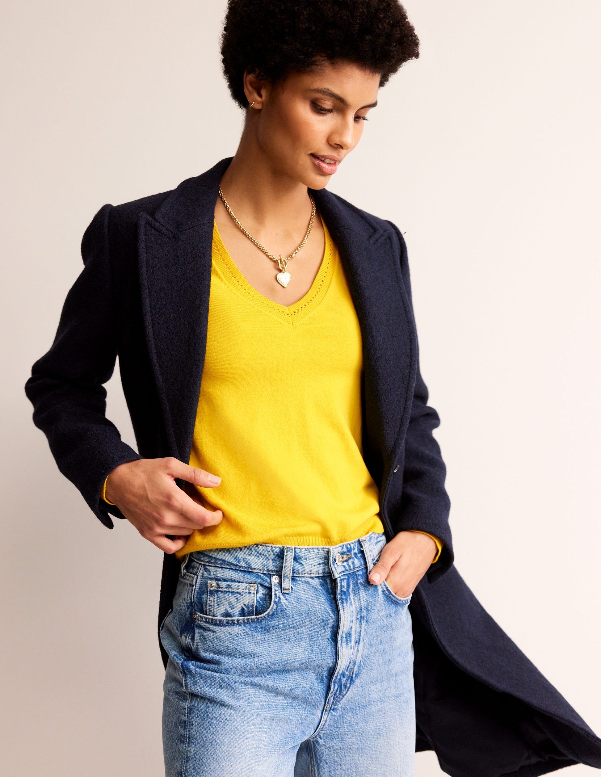 Catriona Cotton V-Neck Jumper-Passion Fruit Yellow-4