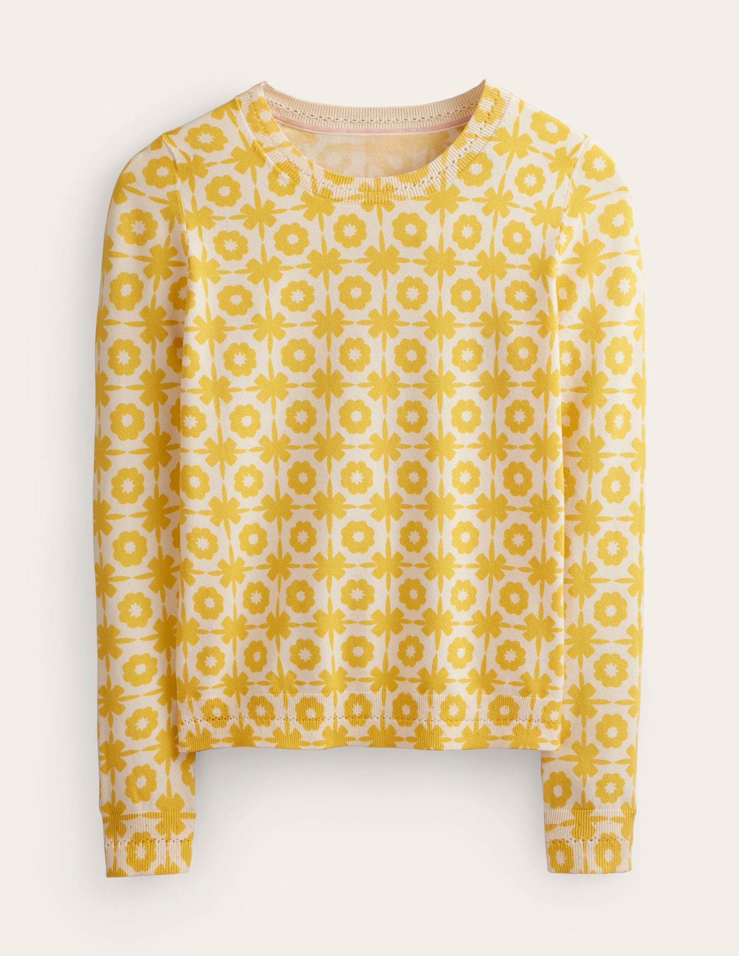 Catriona Cotton Crew Jumper-Mimosa Yellow Print