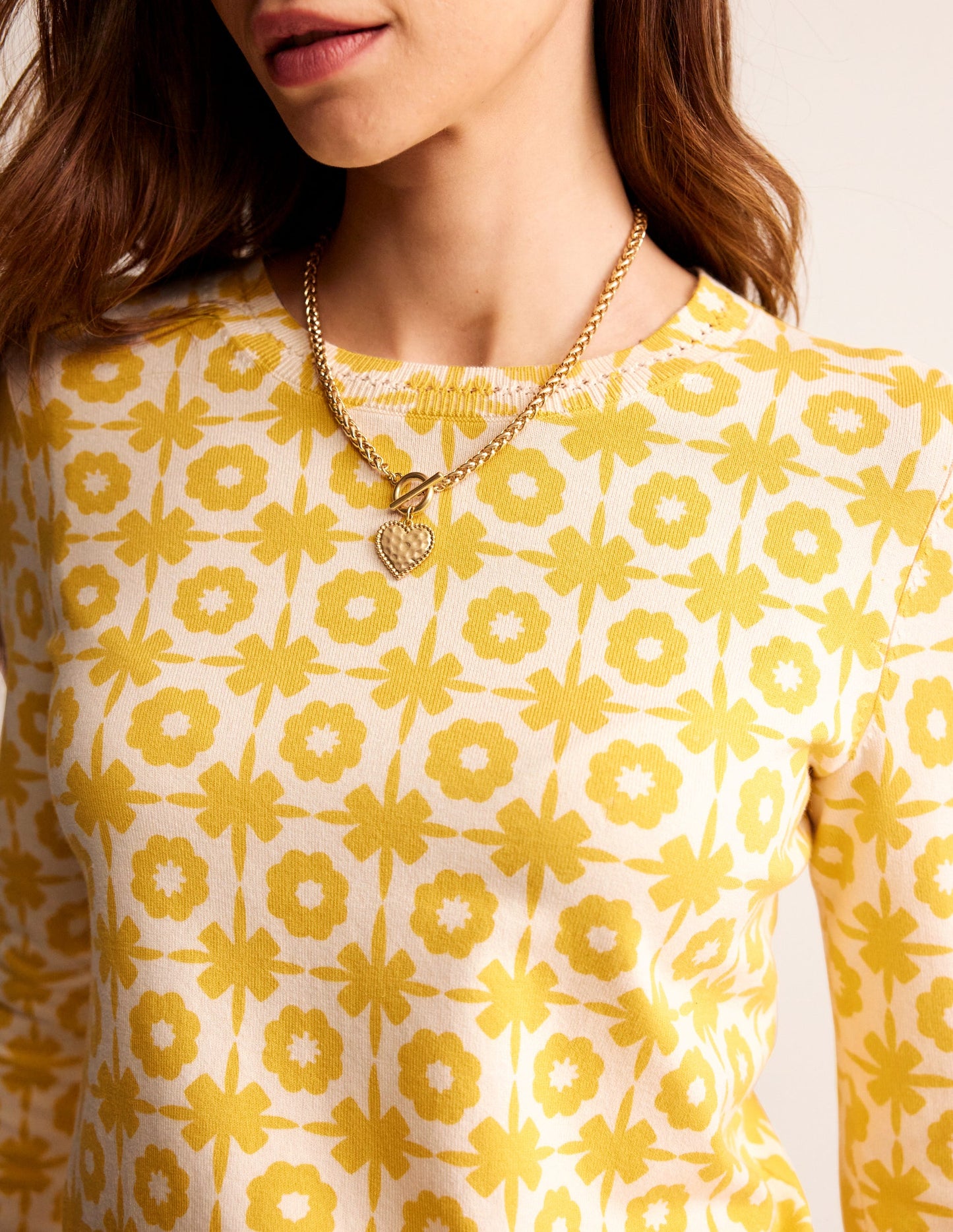Catriona Cotton Crew Jumper-Mimosa Yellow Print