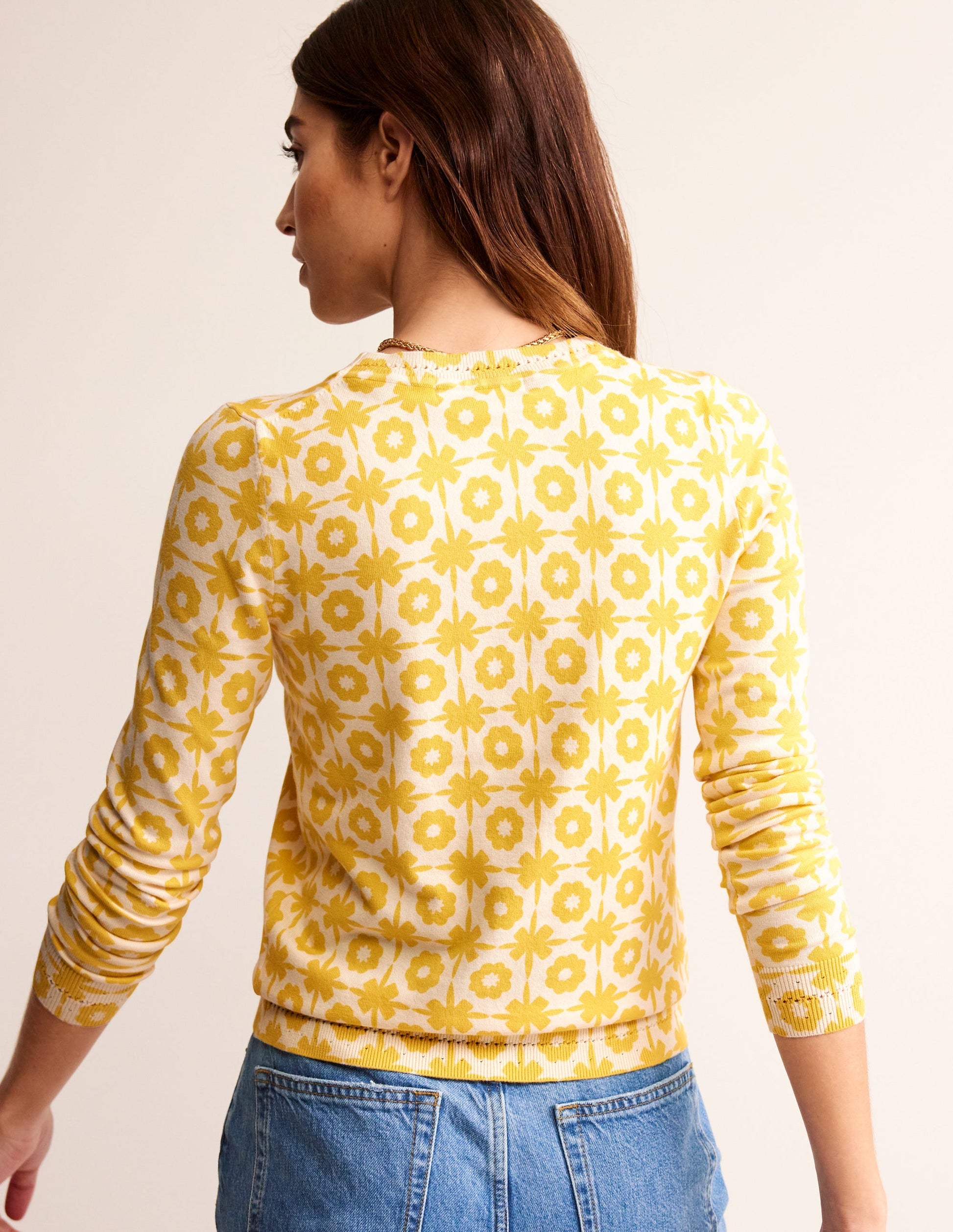 Catriona Cotton Crew Jumper-Mimosa Yellow Print-3