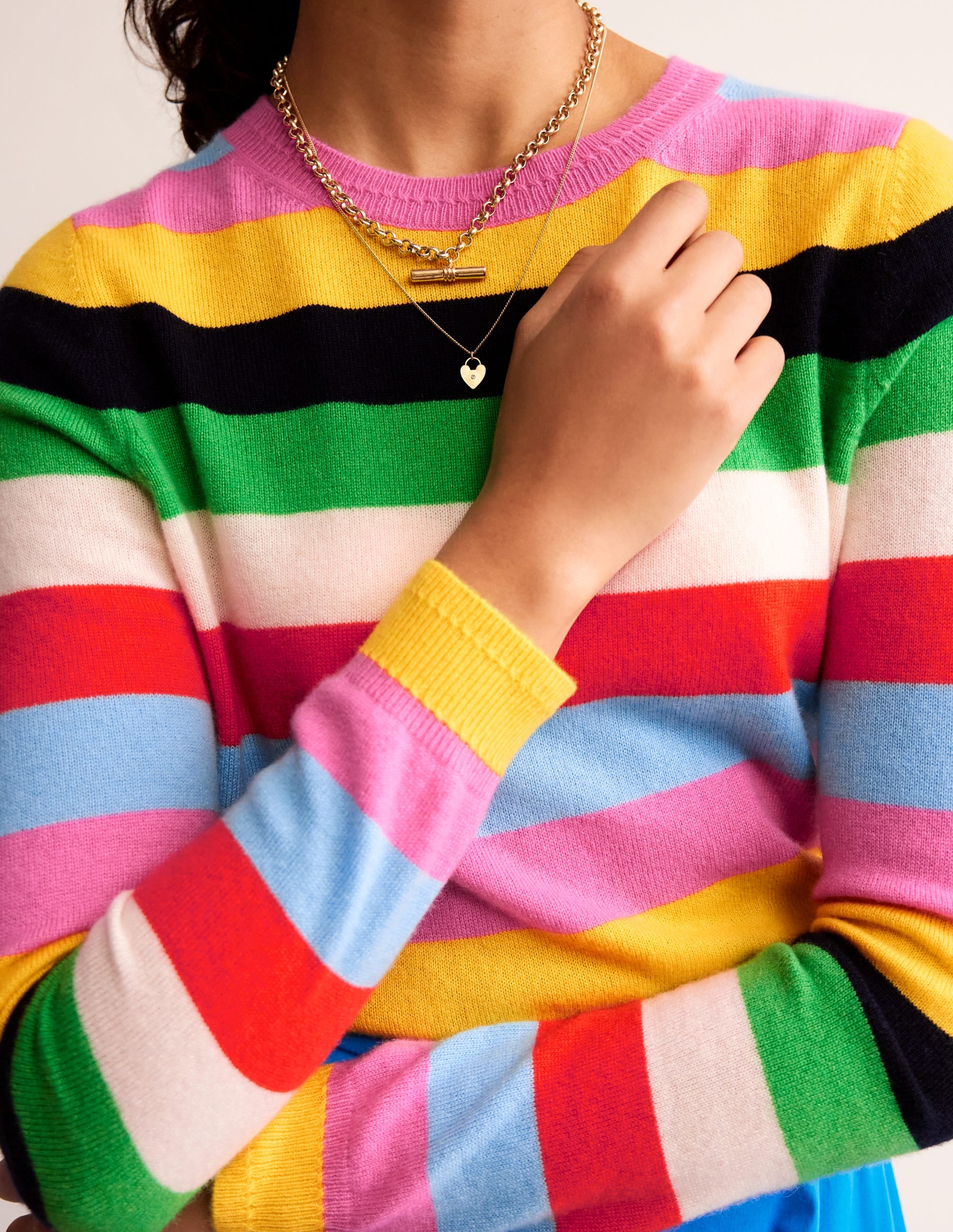 Eva Cashmere Crew Neck Jumper-Air Blue, Party Pink - Image 3