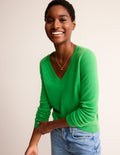 Eva Cashmere V-neck Jumper-Bright Green