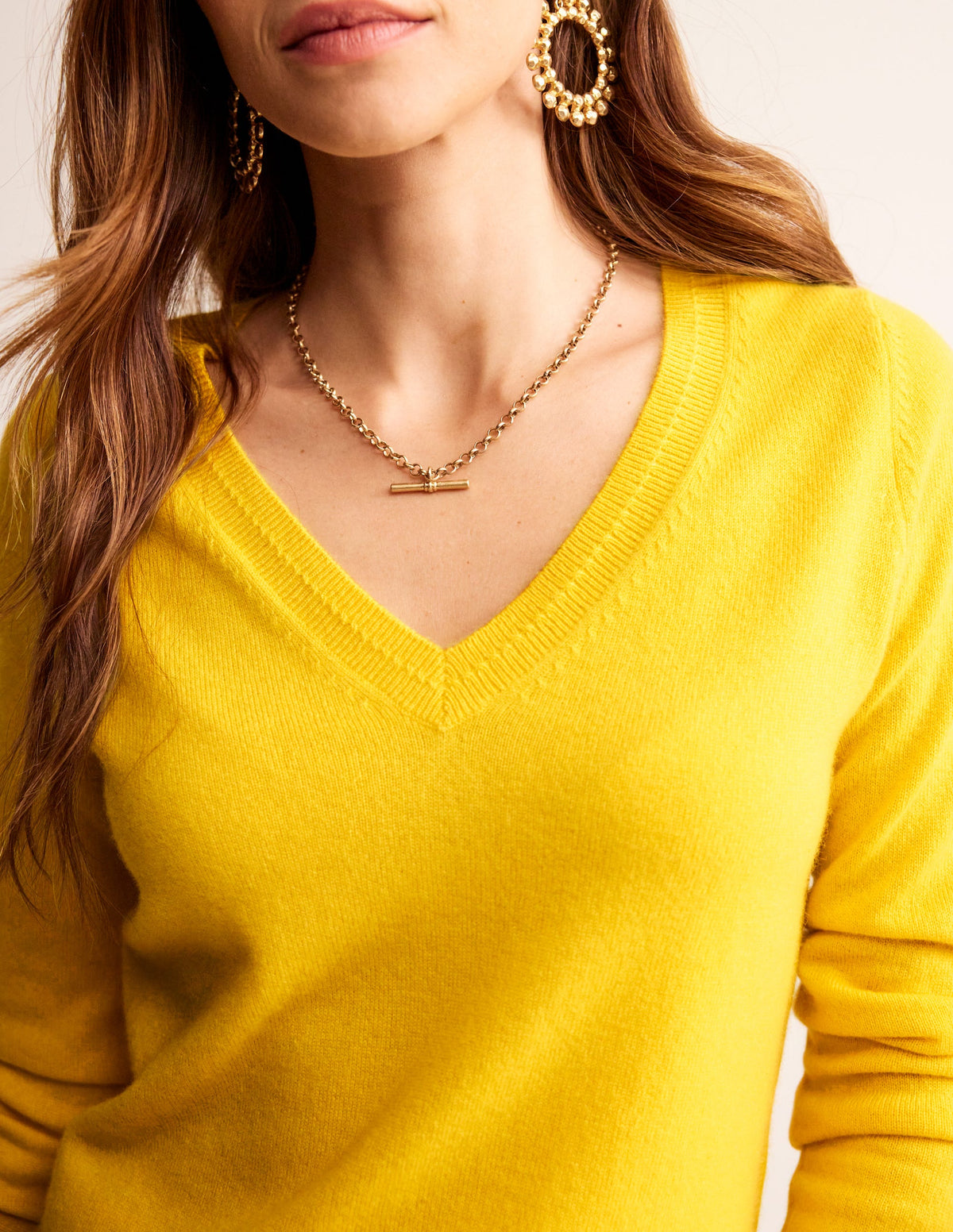 Eva Cashmere V-neck Jumper-Pineapple Yellow-2
