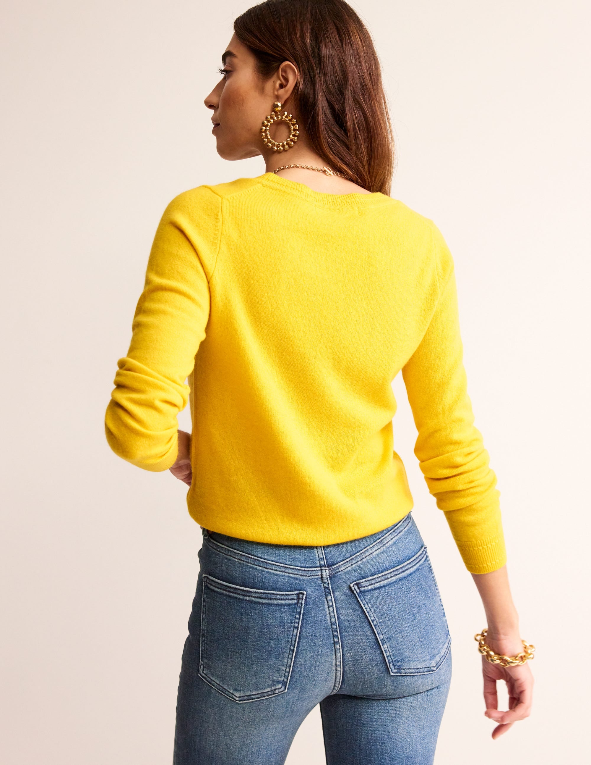 Eva Cashmere V-neck Jumper-Pineapple Yellow - Image 3