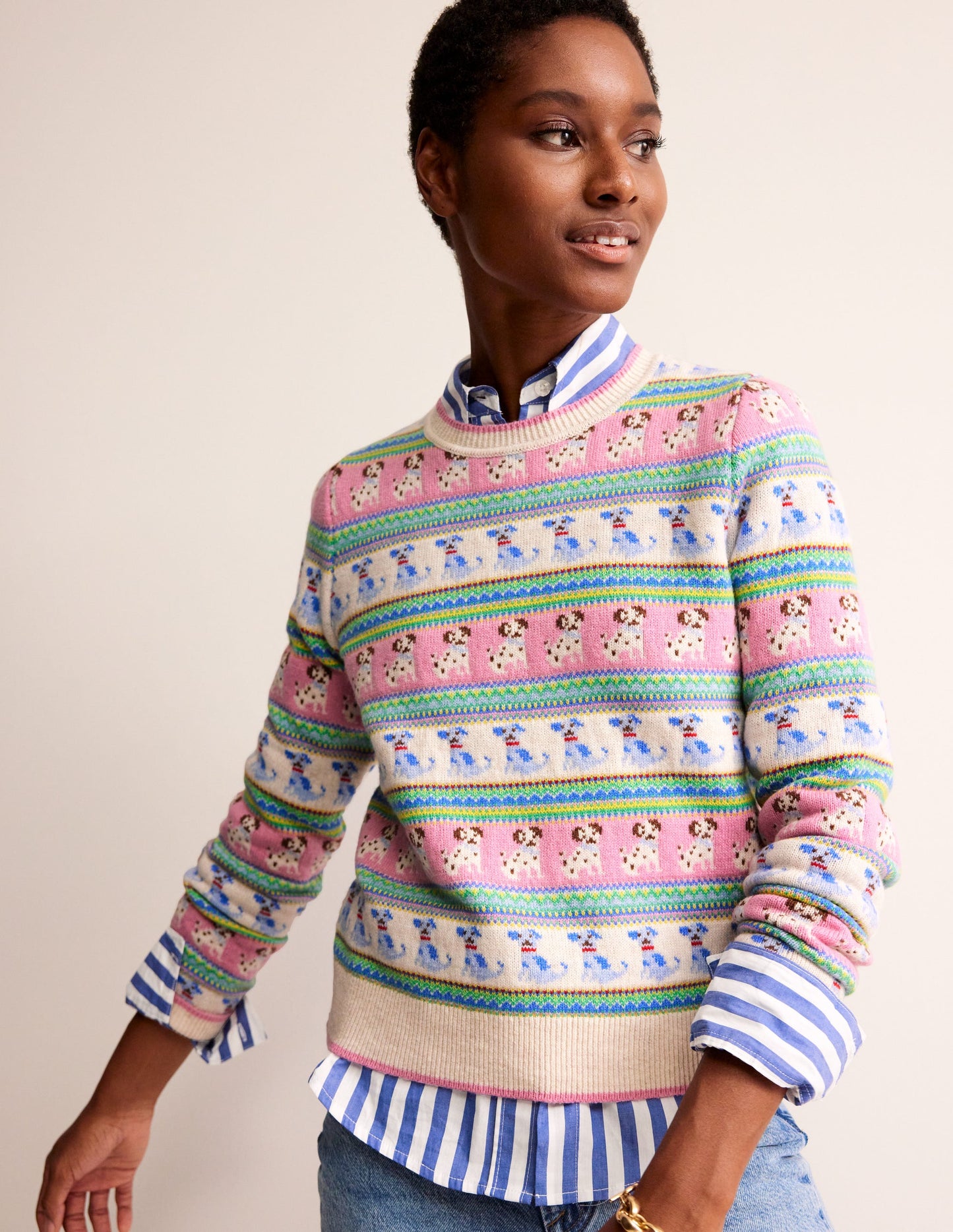 Edie Fair Isle Jumper-Warm Ivory Dog Fair Isle