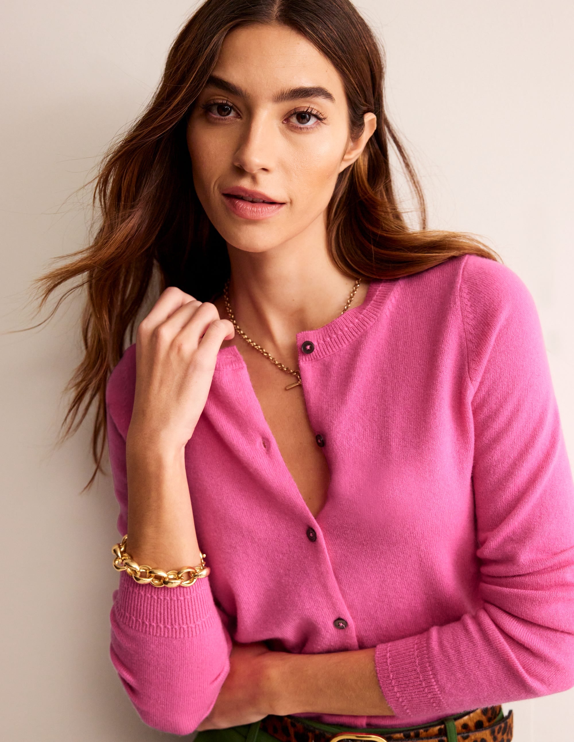 Eva Cashmere Crew Cardigan-Sangria Sunset - Image 1