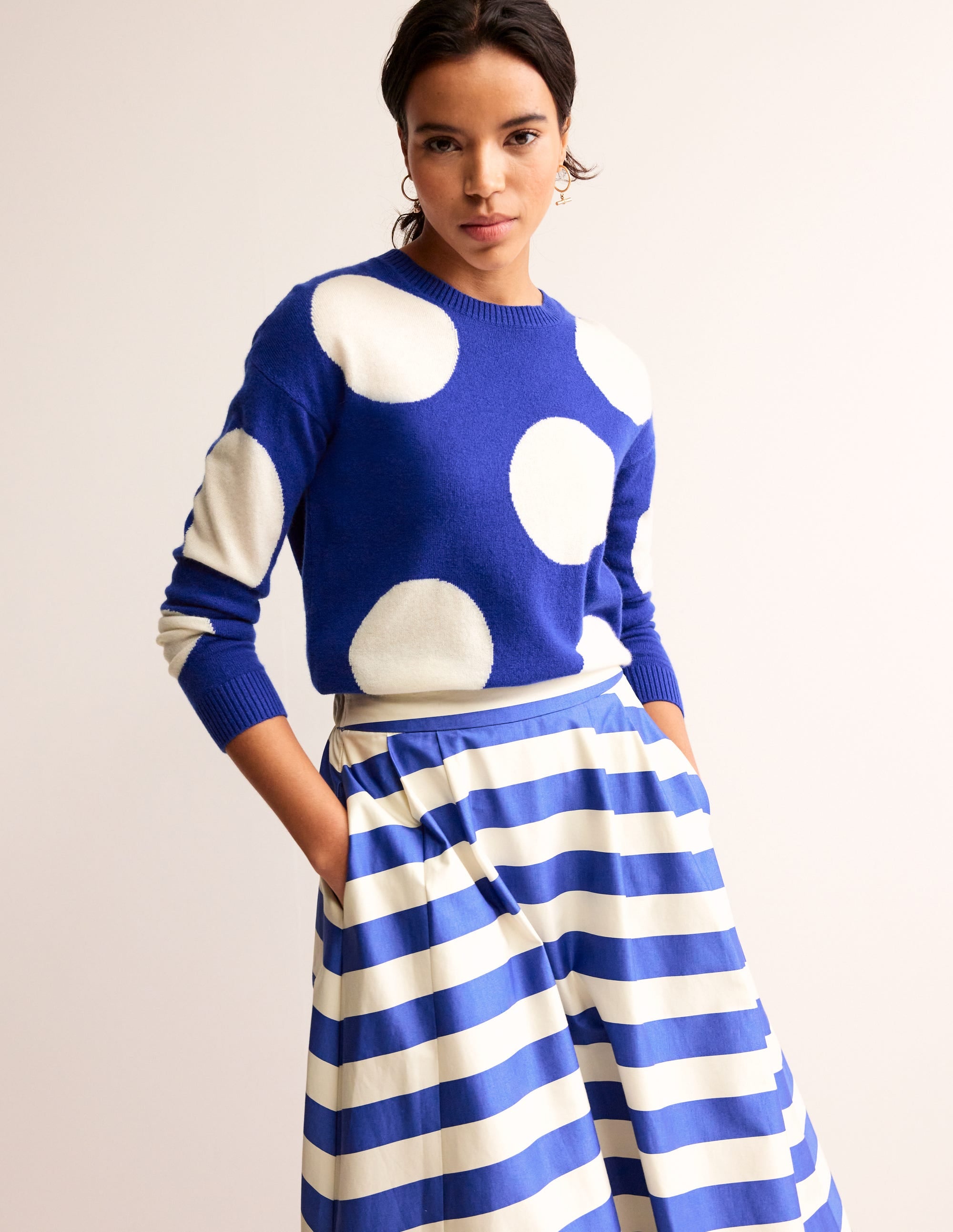 Lydia Cashmere Jumper-Bright Blue, Spots - Image 1