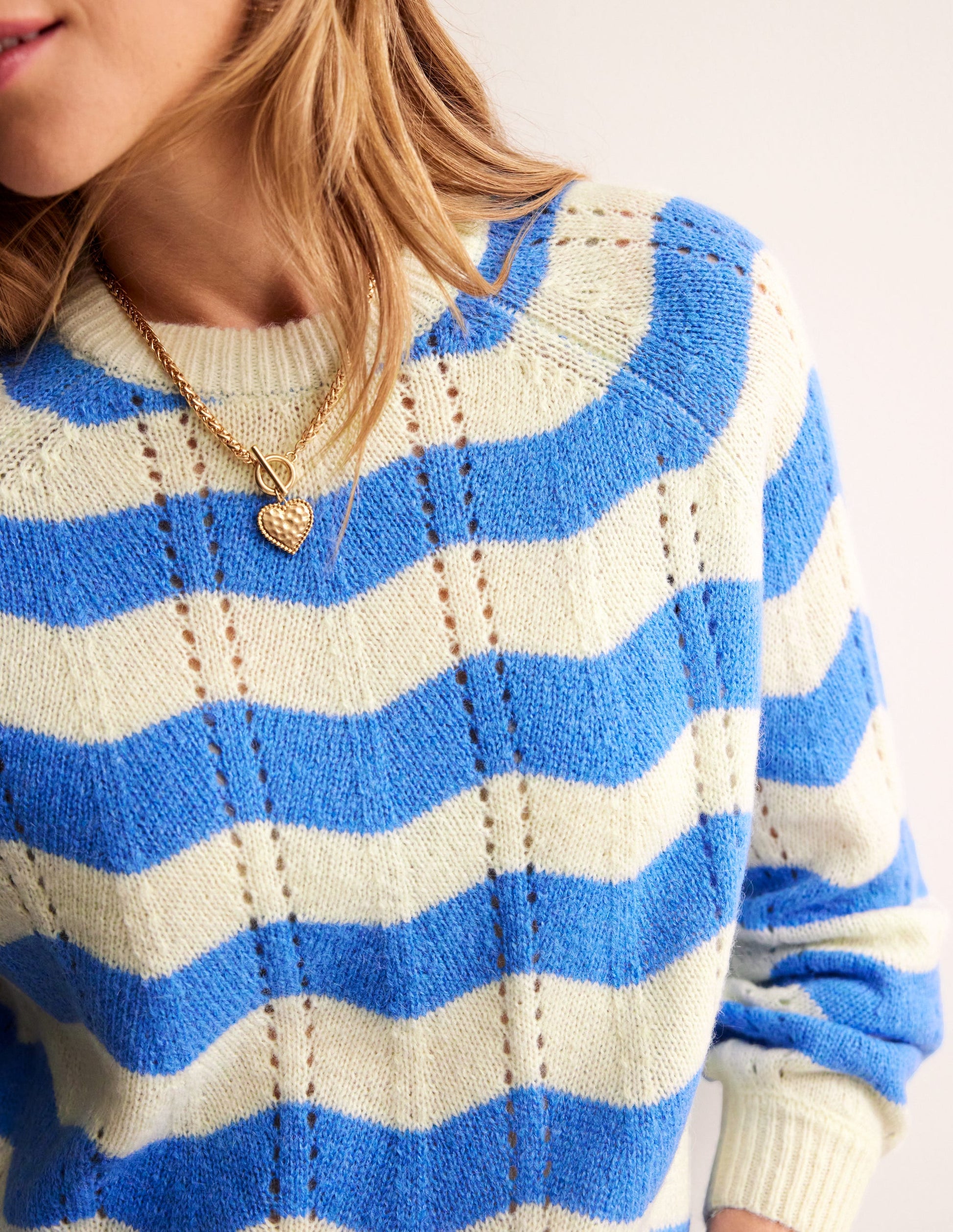 Fluffy Wave Jumper-Bright Blue, Warm Ivory Wave-2