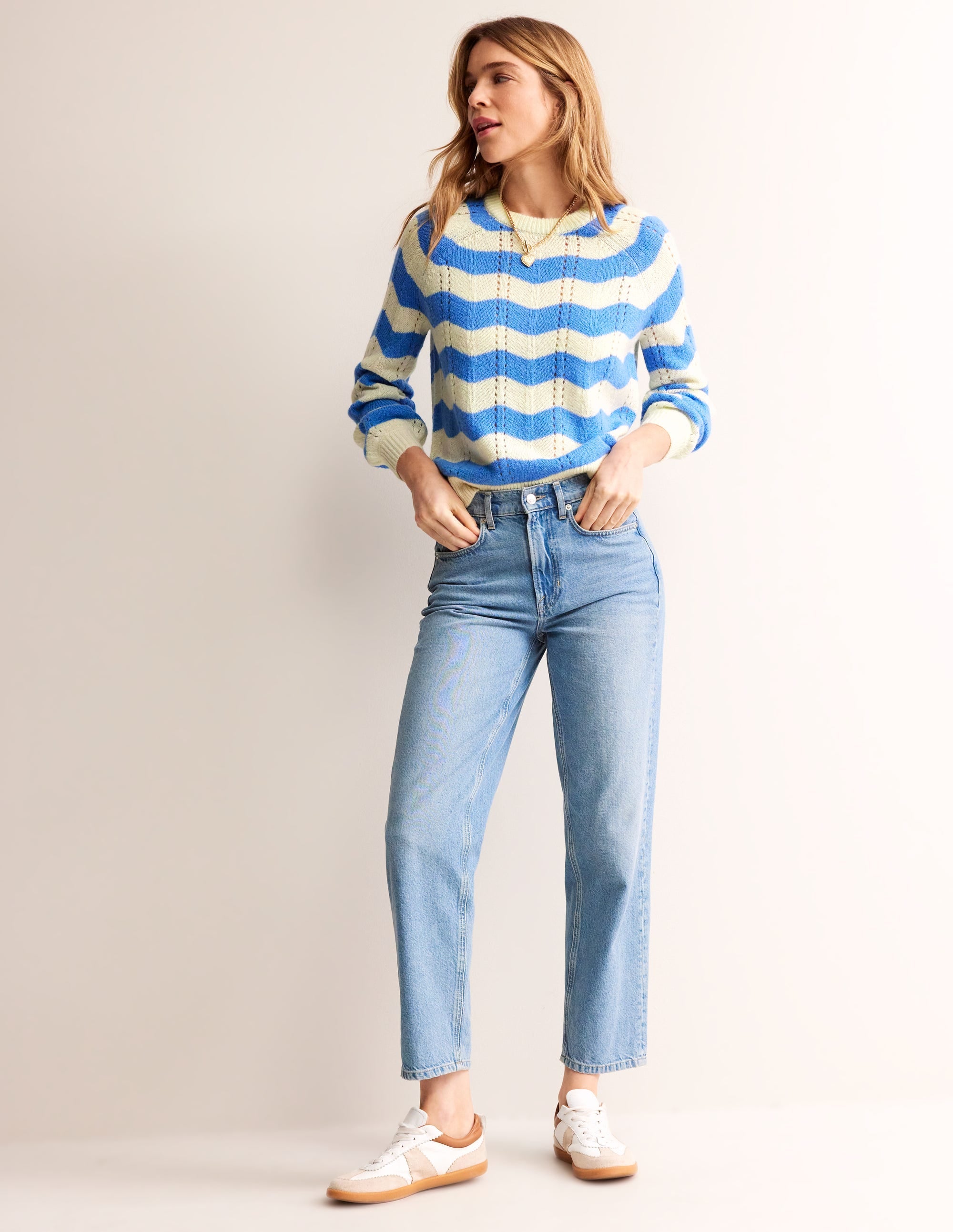 Fluffy Wave Jumper-Bright Blue, Warm Ivory Wave - Image 4