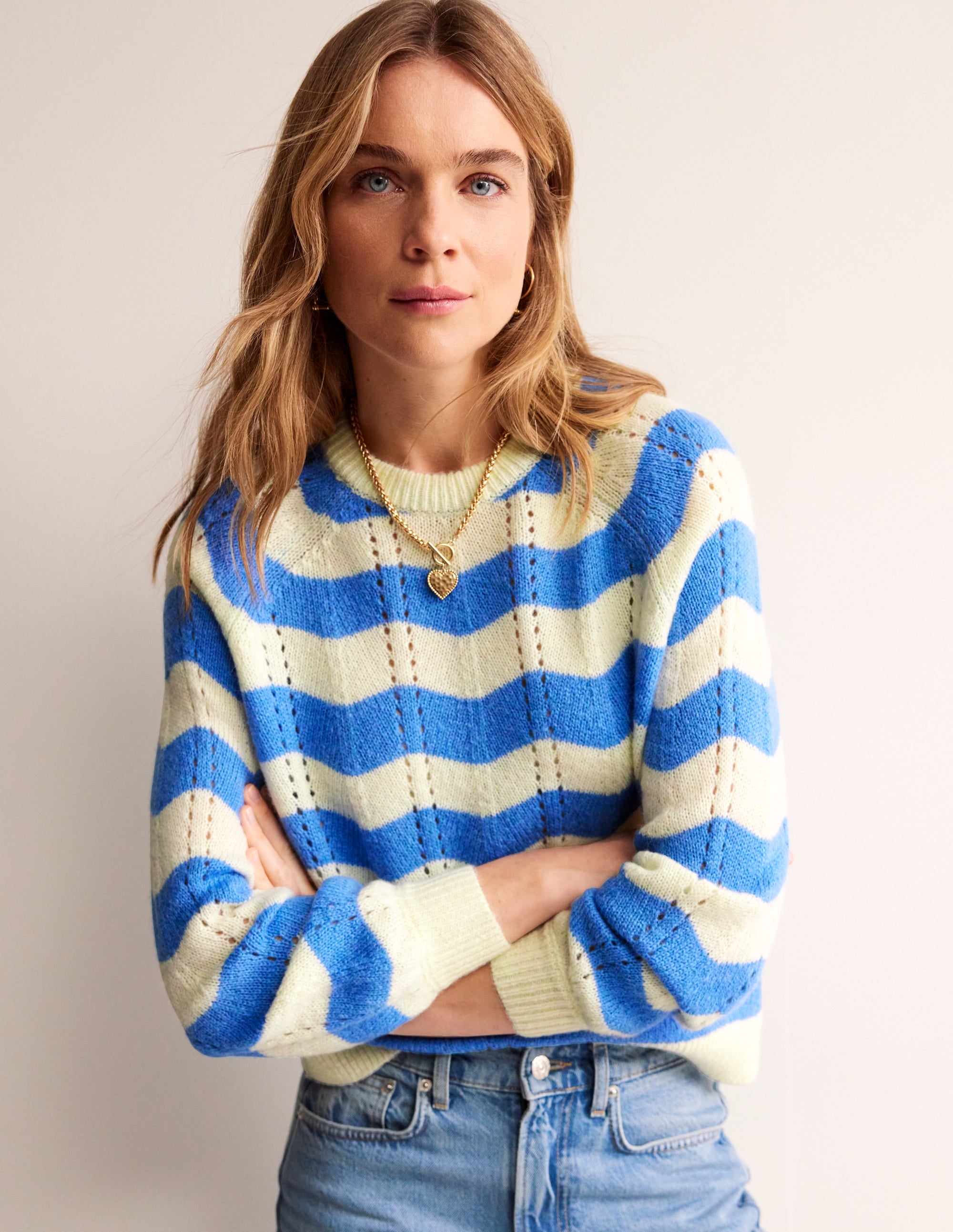 Fluffy Wave Jumper-Bright Blue, Warm Ivory Wave - Image 5