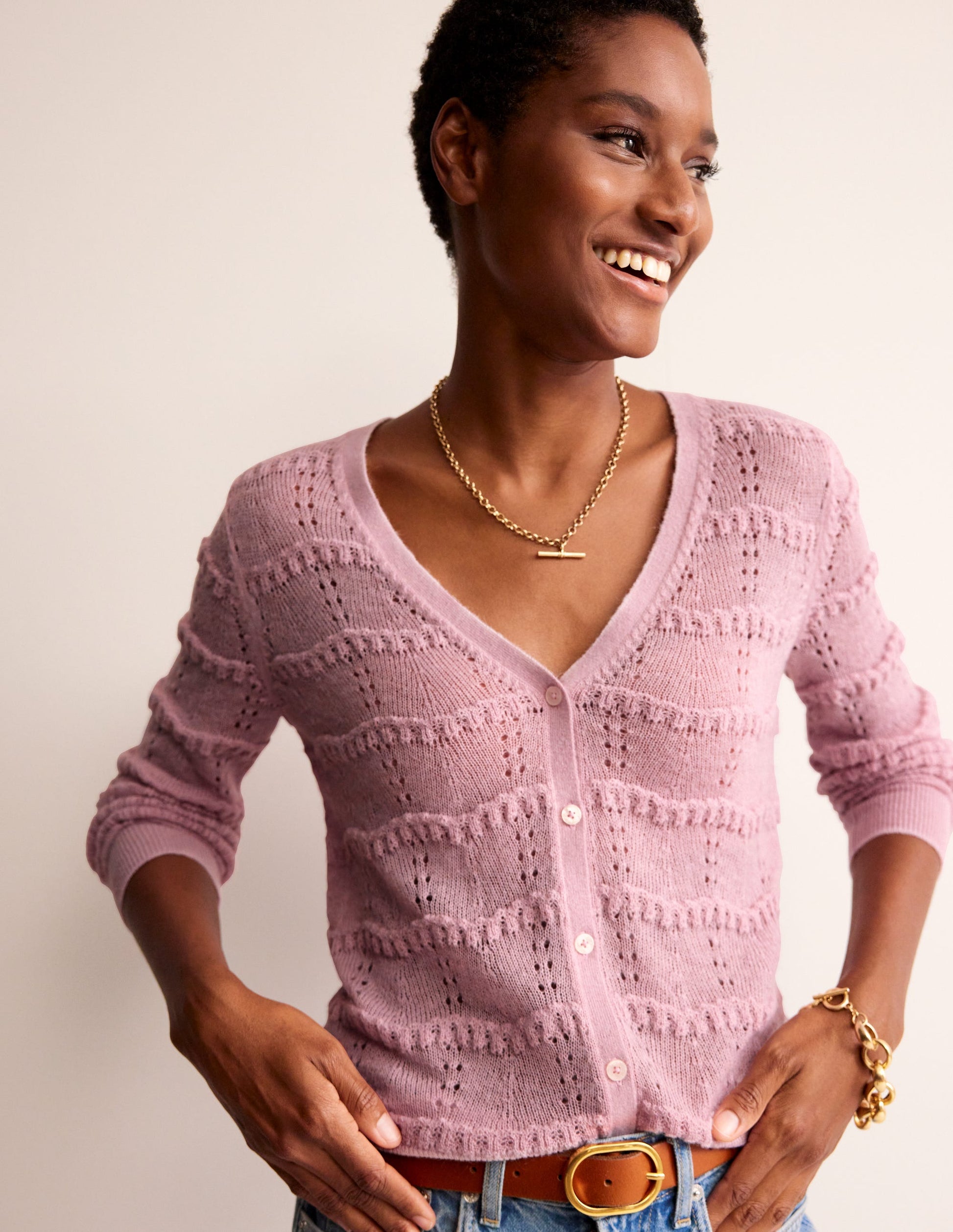 Fluffy Pointelle Cardigan-Spring Blossom Pink-1