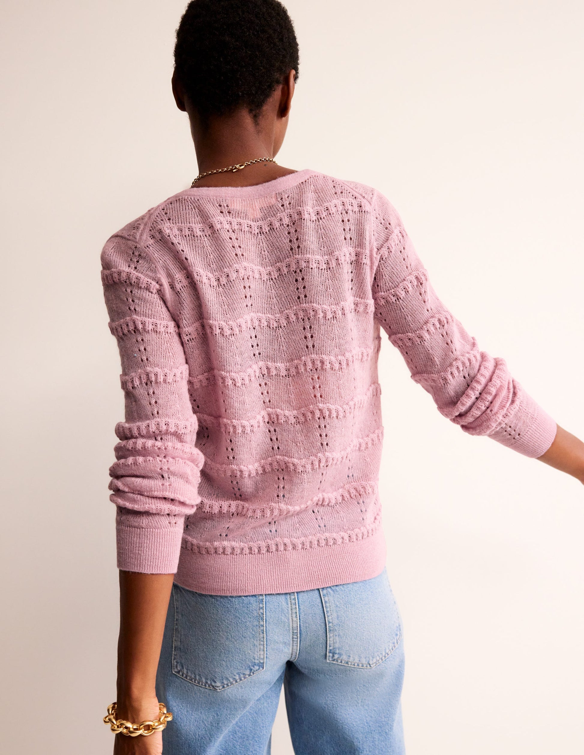 Fluffy Pointelle Cardigan-Spring Blossom Pink-3
